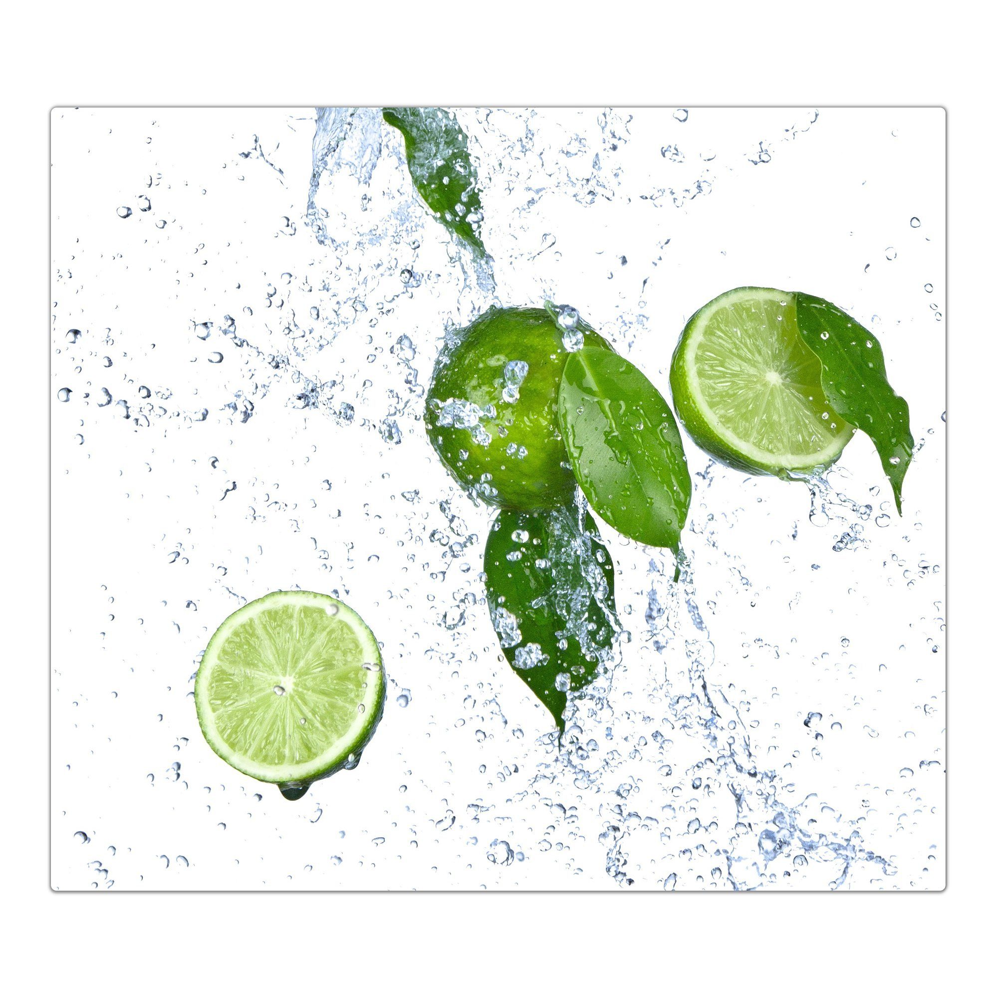 Primedeco Herd-Abdeckplatte Herdabdeckplatte Spritzschutz aus Glas Limetten im Wassersplash, Glas, (1 tlg)