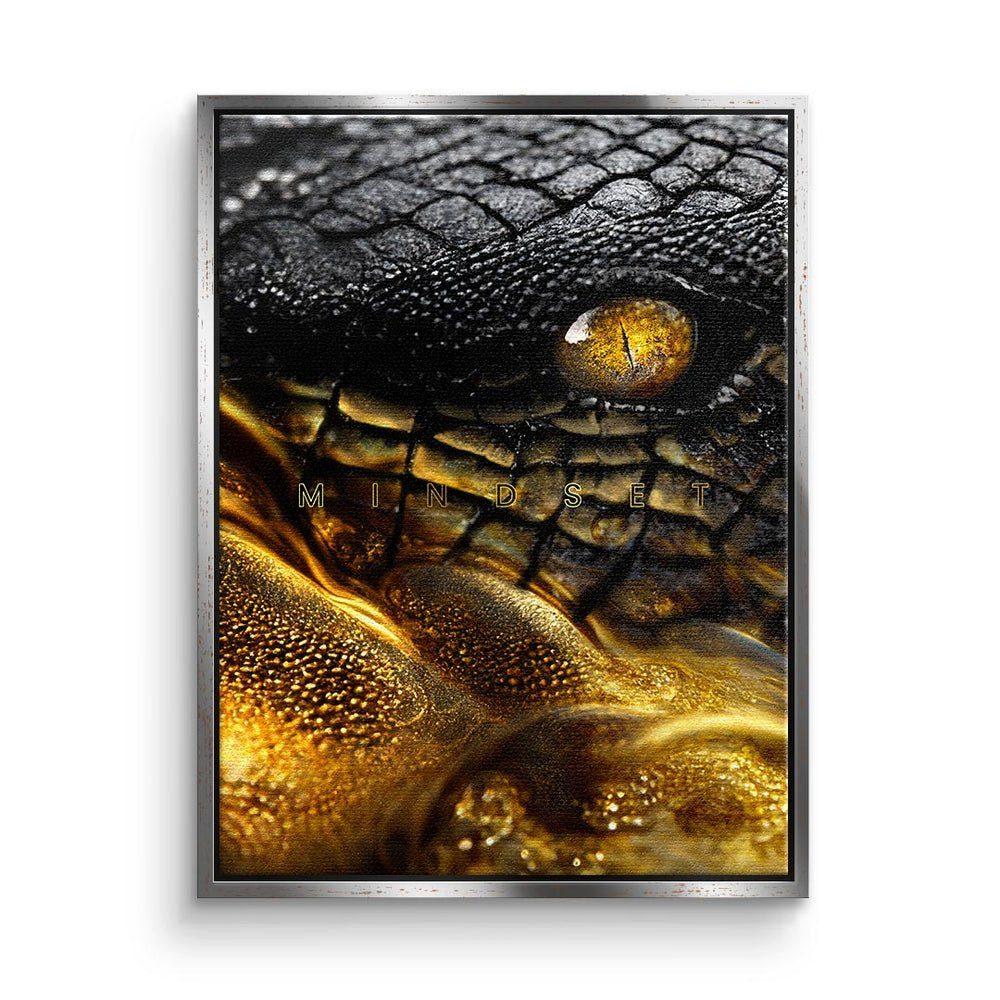 DOTCOMCANVAS® Leinwandbild, - Rahmen - Crocodile Motivation - Succe Leinwandbild Premium ohne Mindset - Gold