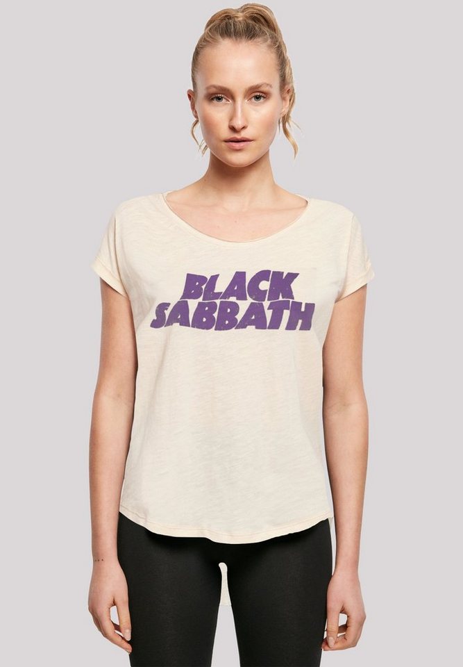 F4NT4STIC T-Shirt Black Sabbath Heavy Metal Band Wavy Logo Distressed Black  Print, Hinten extra lang geschnittenes Damen T-Shirt