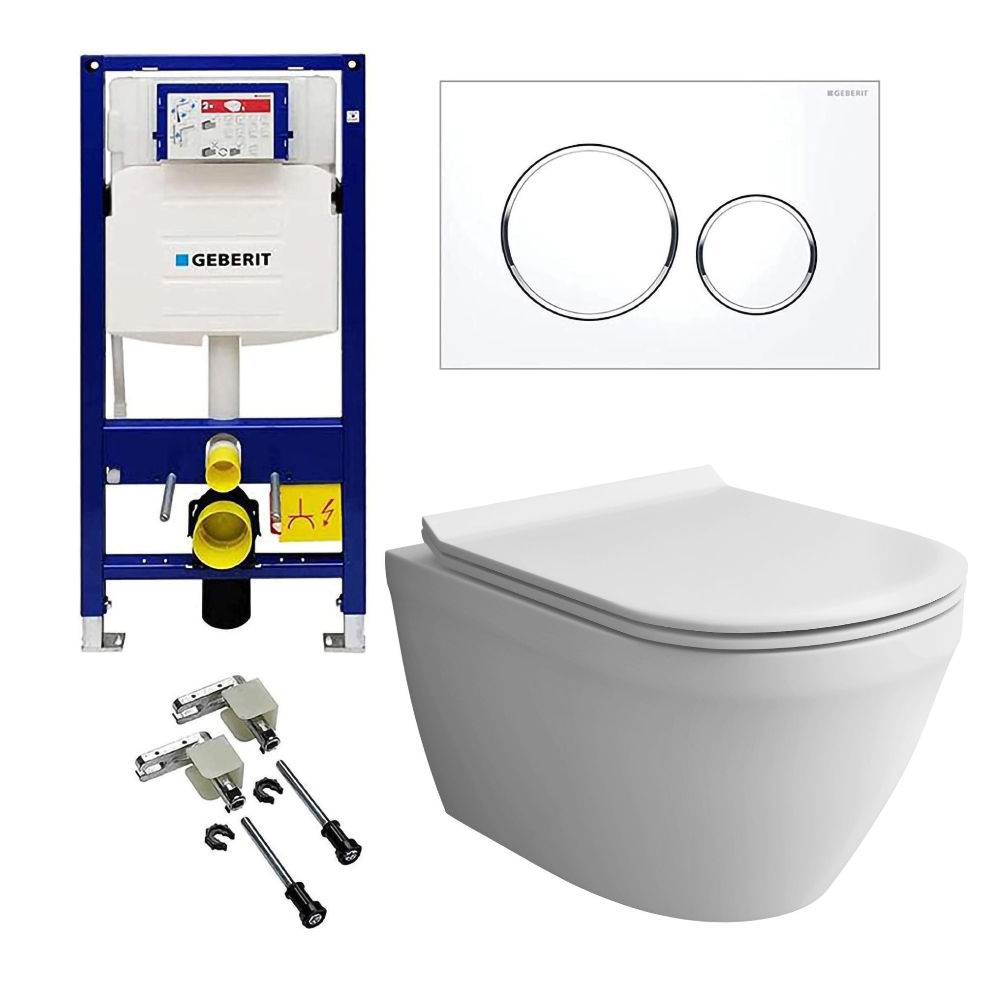 Alpenberger WC-Komplettset - Toilette mit Spülkasten - Vorwandelement WC Set Komplett Geberit, Wandmontage, (Spülrandloses WC Wand WC Spülrandlos), Hänge WC mit WC Sitz mit Absenkautomatik