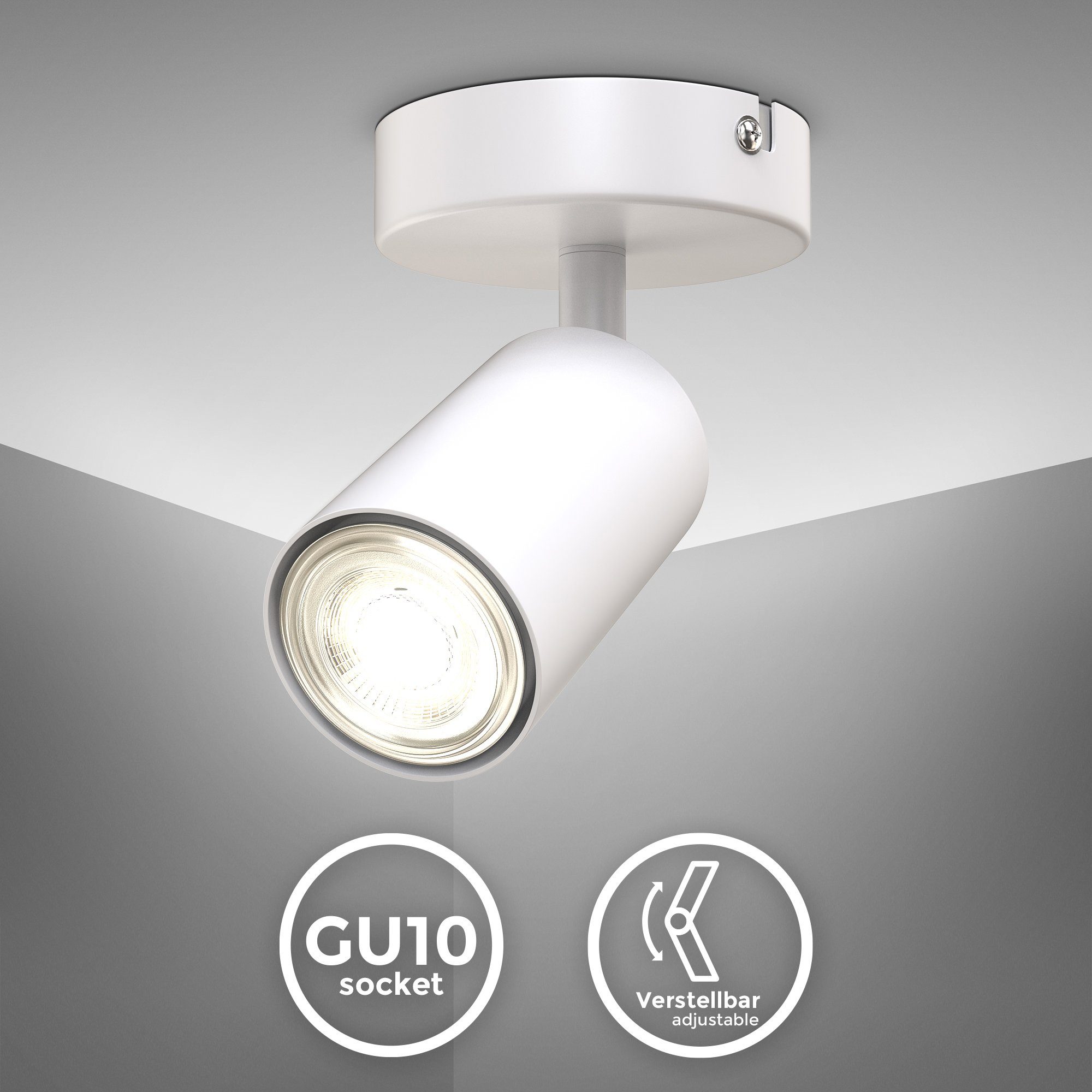 Drehbar, Weiß, Deckenlampe ohne 1-Flammig, GU10-Fassung, Deckenspots B.K.Licht Spotlampe, (max. Leuchtmittel, Schwenkbar, Leuchtmittel 5W), ohne BK_DS1454