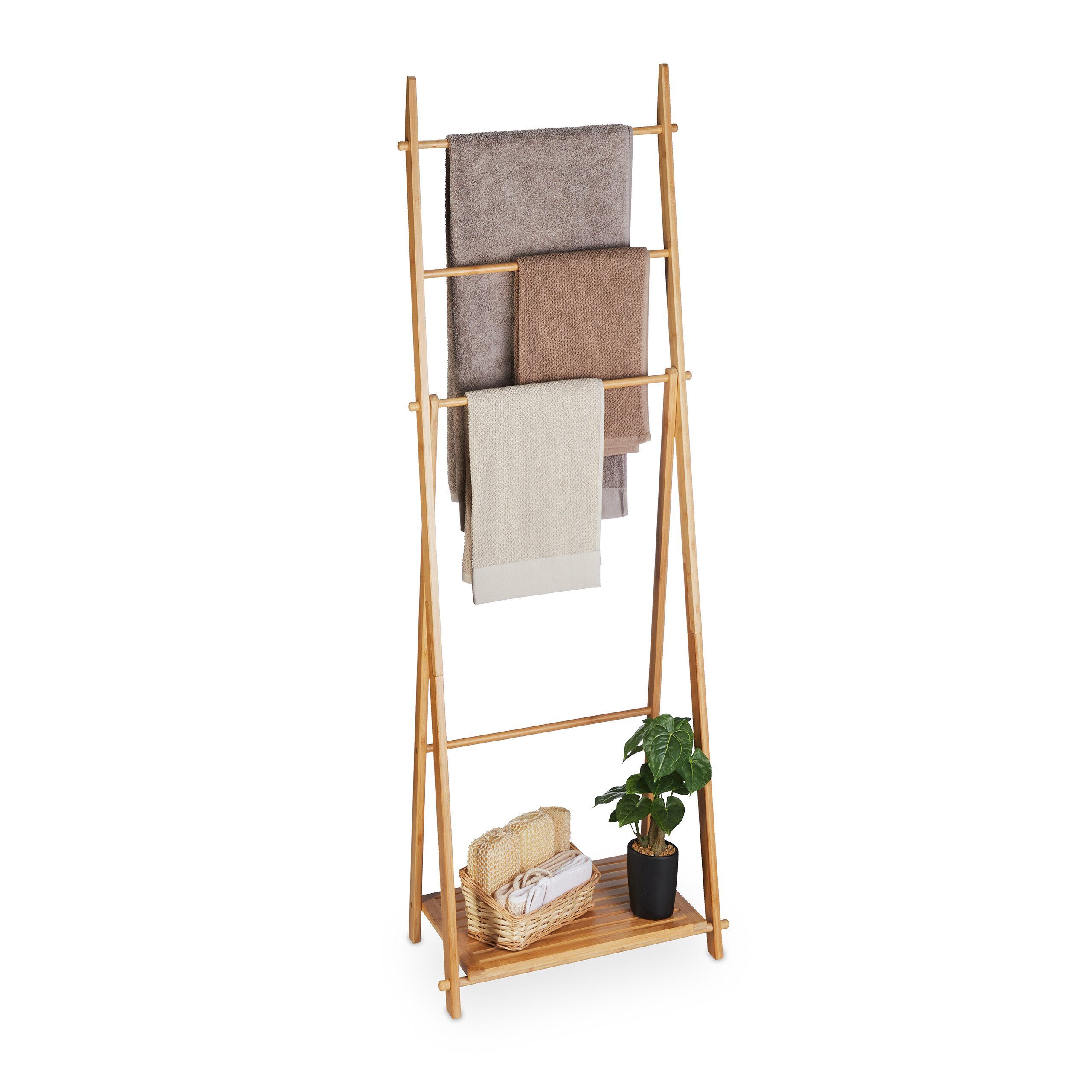 relaxdays Handtuchständer Bambus 4 Stange günstig online kaufen