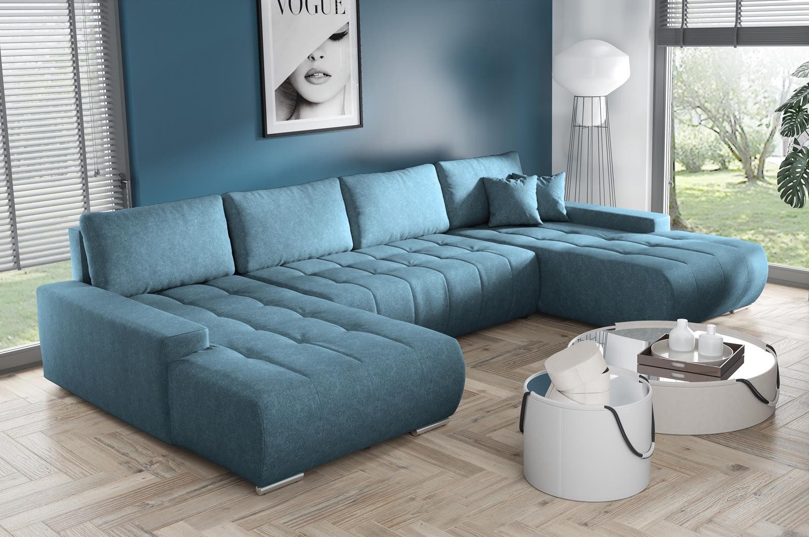 Compleo Ecksofa mit Schlaffunktion aus Velourstoff günstig online kaufen