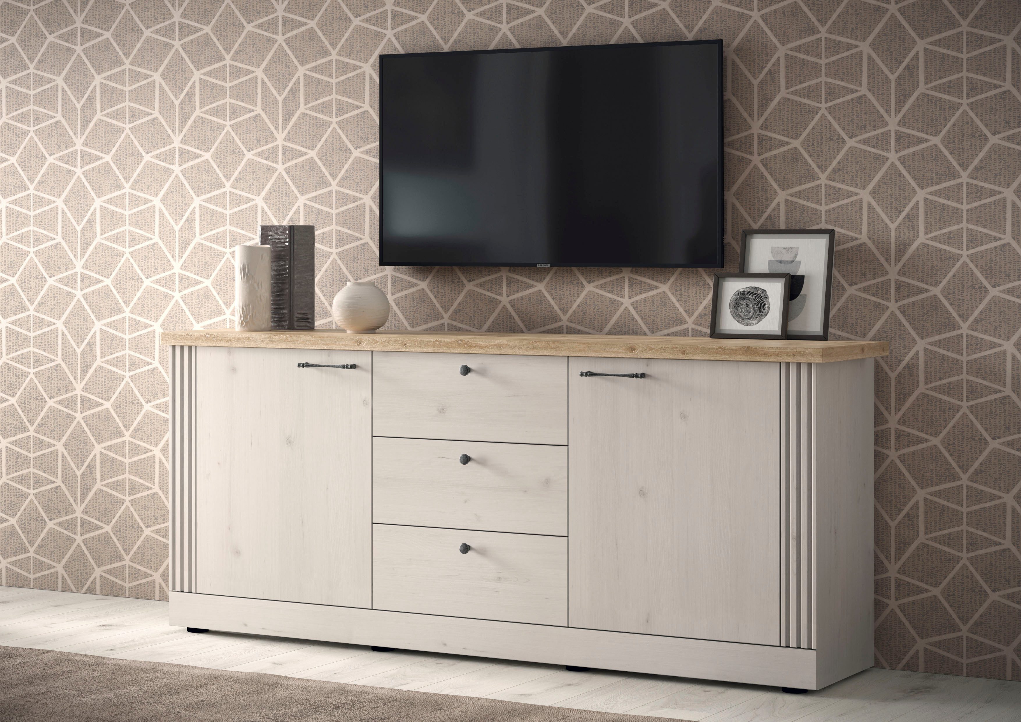Home affaire Sideboard Country Breite 211 cm, Kommode 2 Türen u. 3 Schubkäs günstig online kaufen