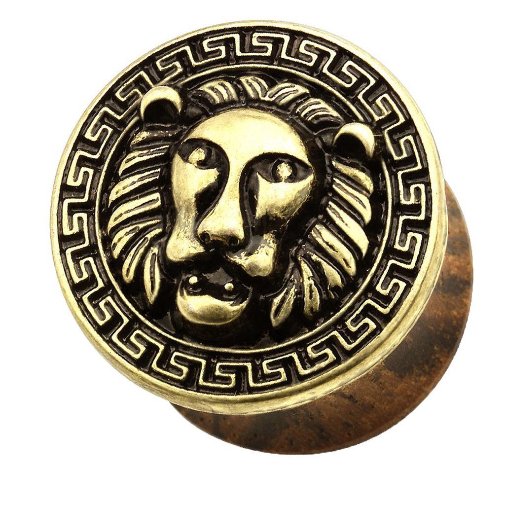 Taffstyle Plug Piercing Holz Antik mit Löwe vergoldet, Ohr Plug Flesh Tunne günstig online kaufen