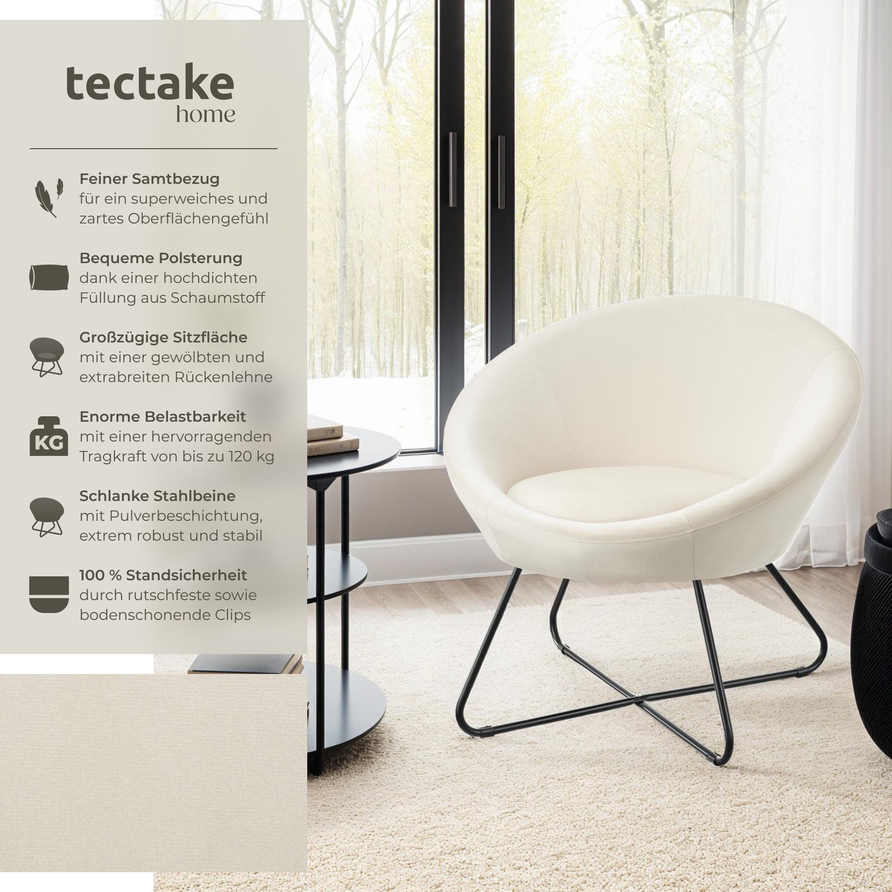 tectake Relaxsessel Cocktailsessel, gepolstert, mit Bouclé- günstig online kaufen