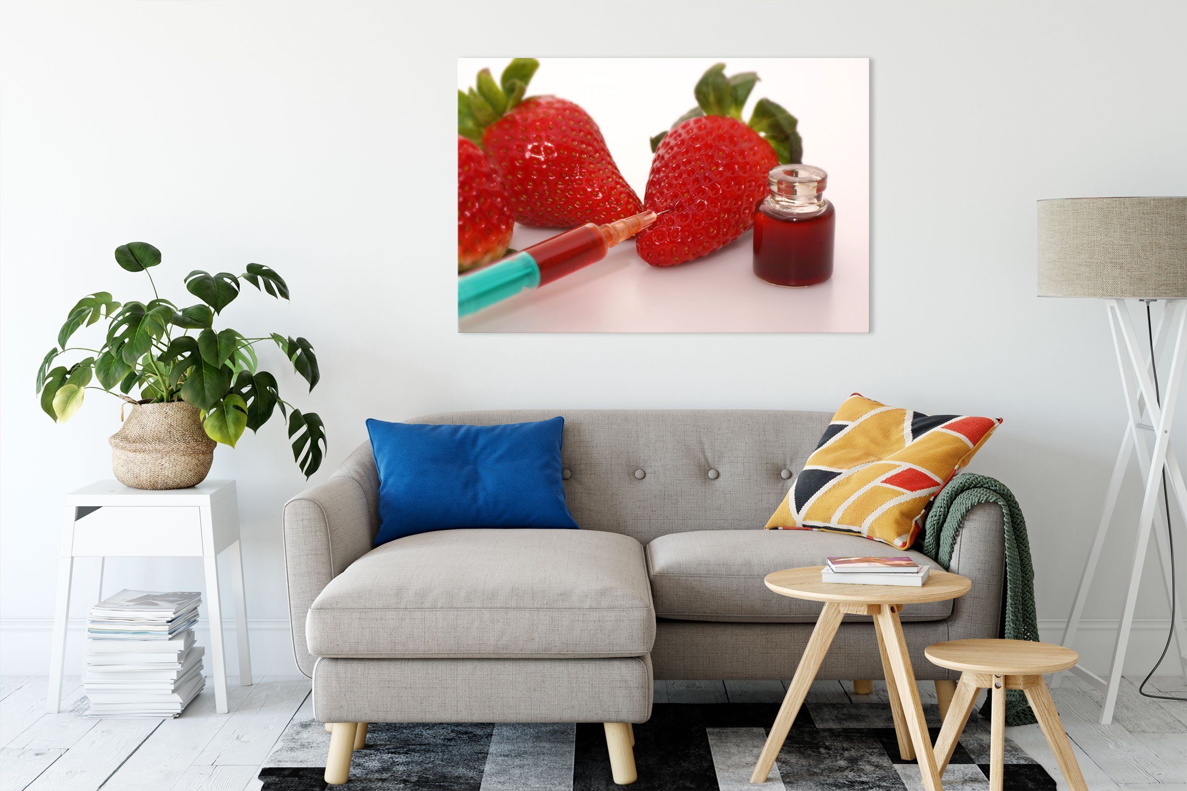 mit Leinwandbild Lebensmittelfarbe (1 Erdbeeren Zackenaufhänger mit St), bespannt, fertig Leinwandbild Pixxprint Lebensmittelfarbe, inkl. Erdbeeren