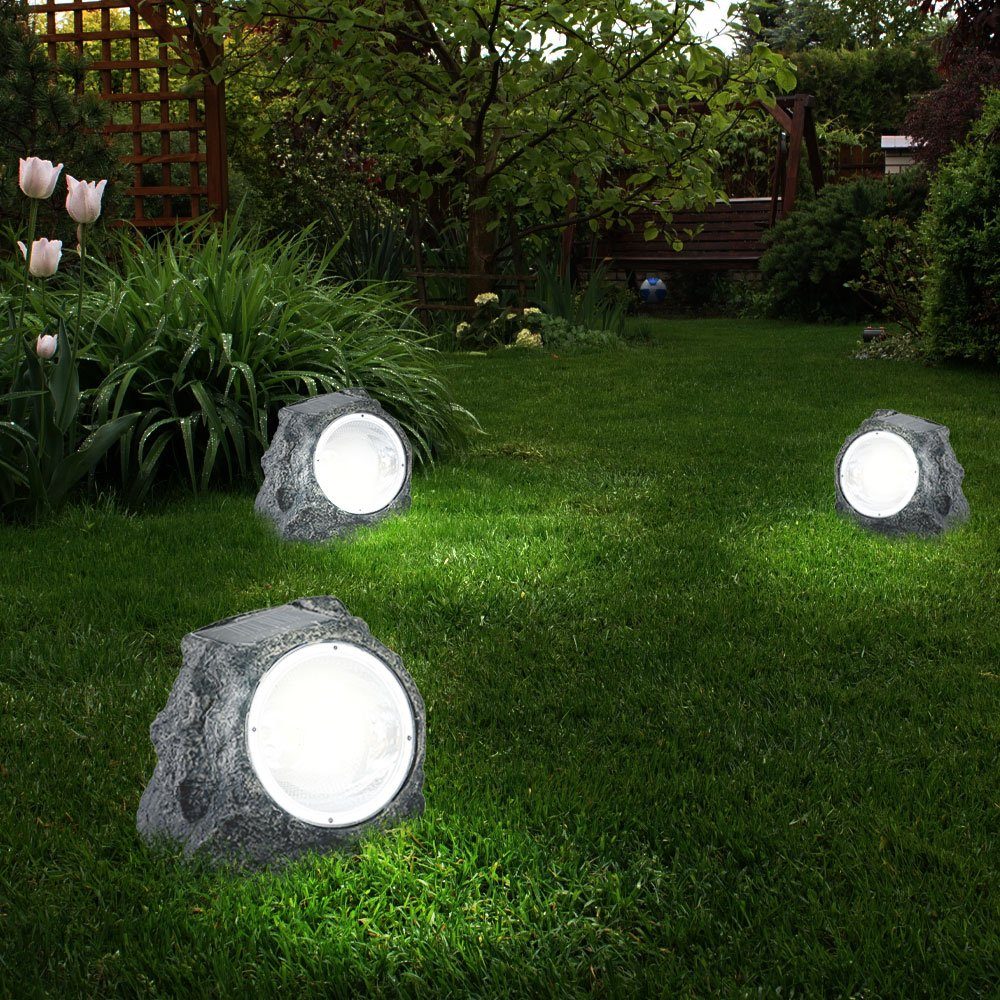 3er LED-Leuchtmittel Aussenleuchte Selbstaufladend Gartenleuchte, verbaut, SET etc-shop Solar-Gartenstrahler fest LED