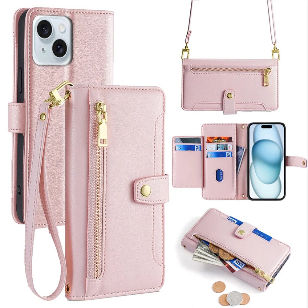 betterfon Handykette für Apple iPhone mit Band Kartenfächer PU Leder Umhängetasche, Hände frei – mit Silikonhülle & Schnur für flexiblen Alltag