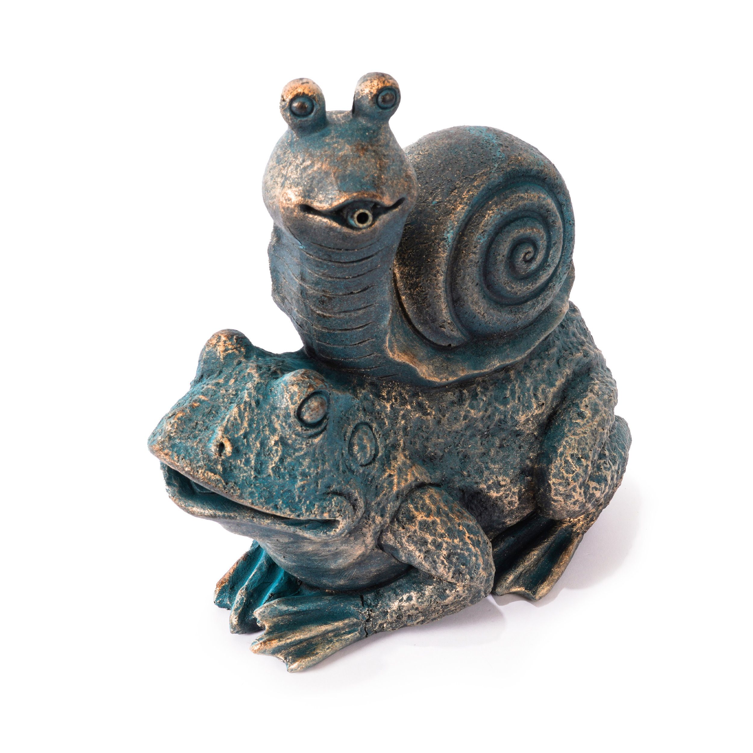 Wasserspeier Einzelfigur Teichfigur Schnecke auf Frosch Max & Moritz H26,5cm 100774