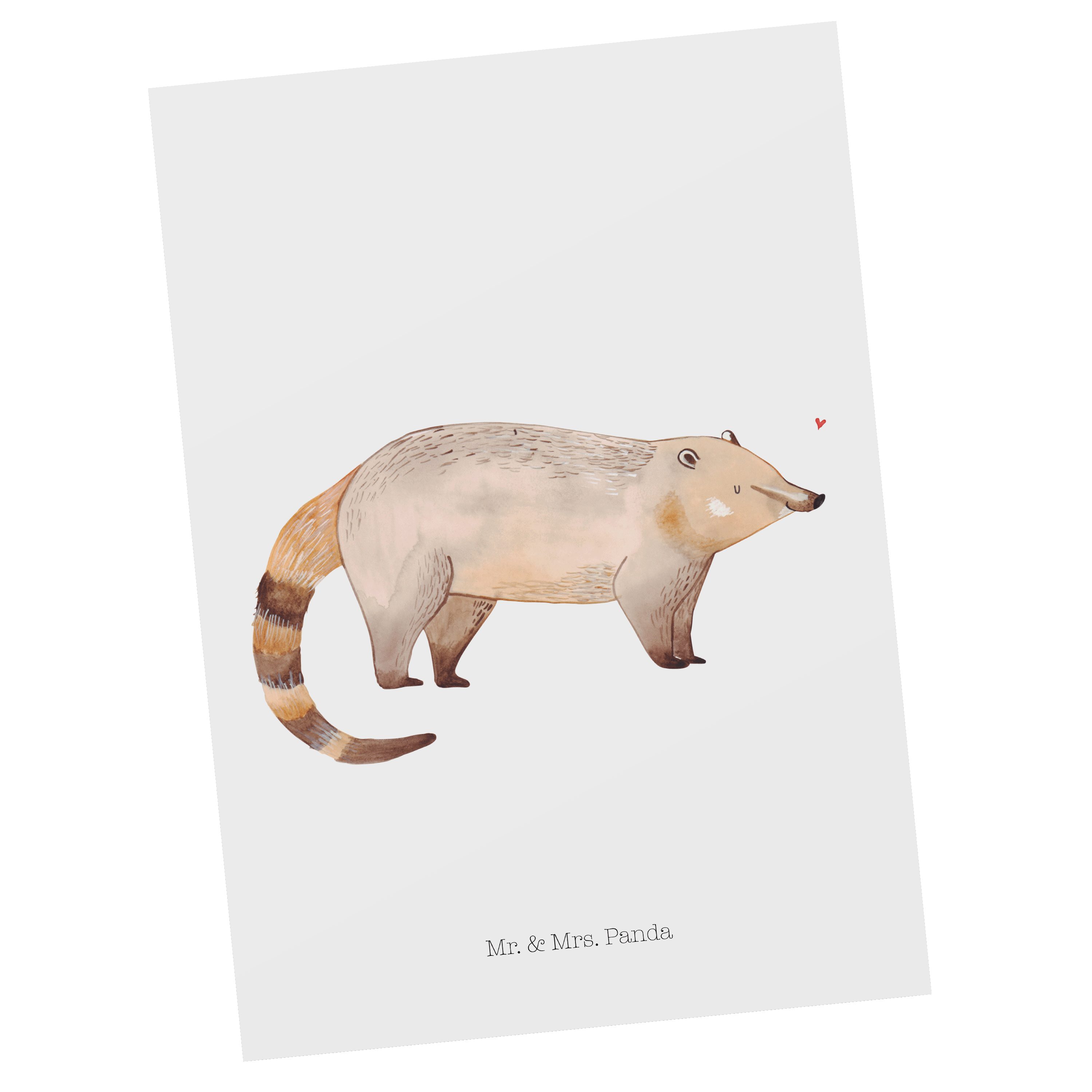 Mr. & Mrs. Panda Postkarte Nasenbaer - Weiß - Geschenk, lustige Sprüche, Grußkarte, Geschenkkart