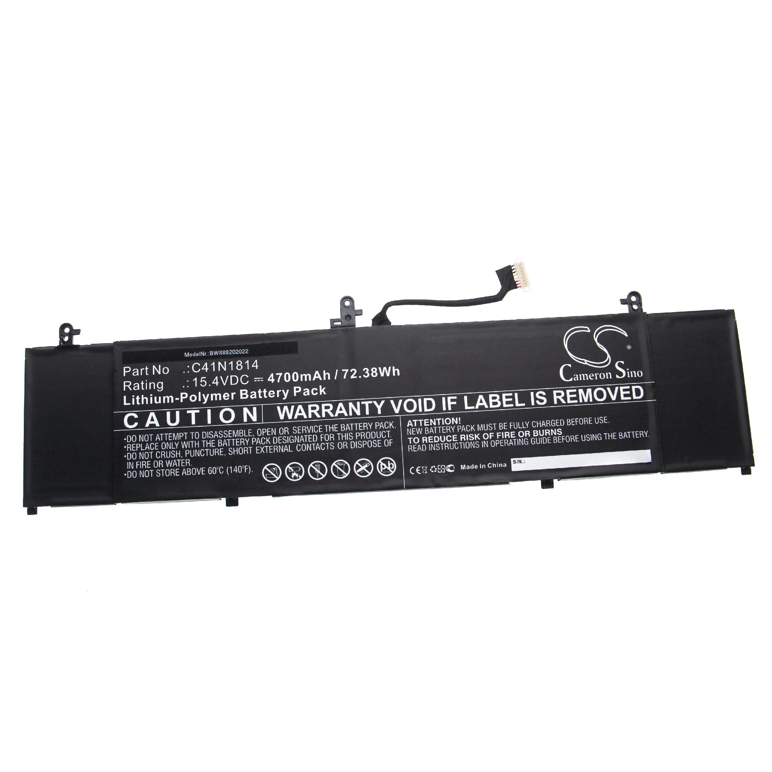 vhbw Ersatz für Asus C41N1814, 0B200-03120100, C41PpEH für Laptop-Akku Li-Polymer 4700 mAh (15,4 V)