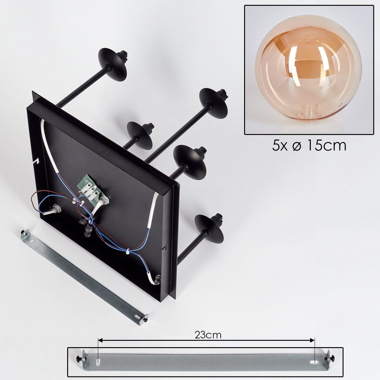 hofstein Deckenleuchte Deckenlampe LED, 5 Schwarz/Bernsteinfarben, Metall/Glas in G9 Glas, Leuchte aus aus Leuchtmittel Retro-Design im Leuchtmittel, x ohne ohne