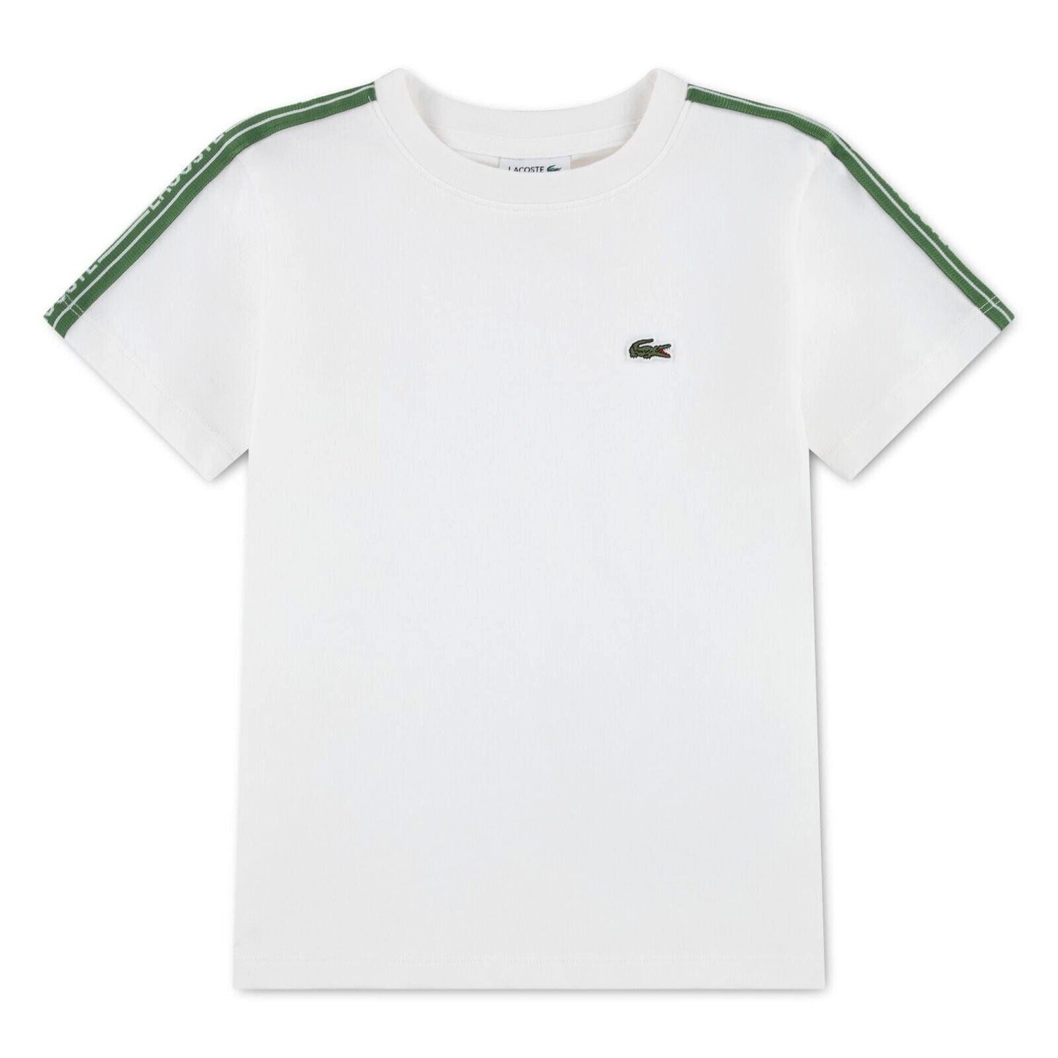 Lacoste T-Shirt Lacoste Kids T-Shirt in Weiß mit Logostreifen & Krokodil-Stickerei