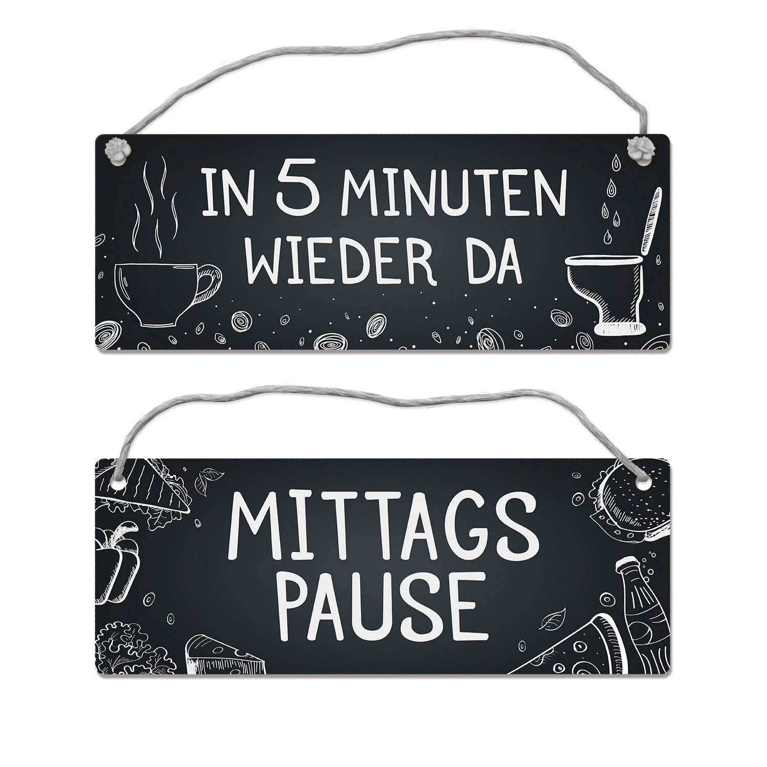 Metallschild Mittagspause In 5 Minuten wieder da Wendeschild mit Kordel Schild