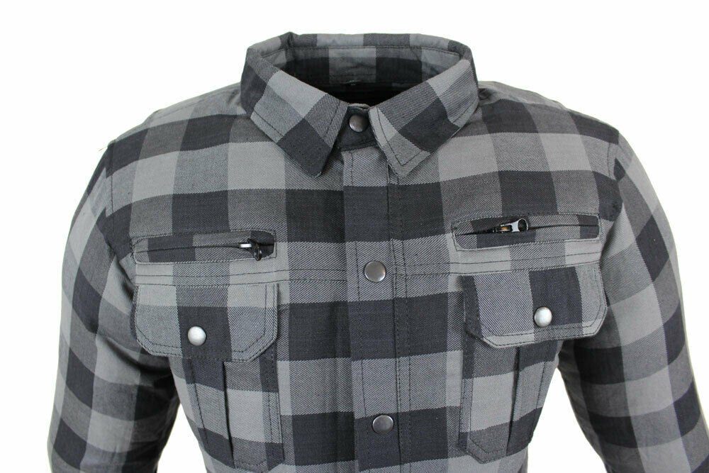 Alpha Speeds Motorradjacke Motorradhemd Flanell-Holzfäller KEV ARAMID Lumber Biker Hemd Grau (Wasserdicht & Winddicht & Atmungsaktiv + Belüftungstaschen) All Season, wasserdichte Reißverschlüsse, mit Protektoren