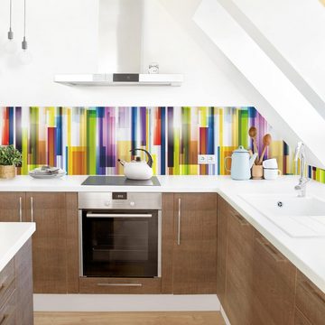 Bilderdepot24 Küchenrückwand bunt dekor Abstrakt Muster Rainbow Cubes II Wandverkleidung Küche, (1-tlg., Nischenrückwand - für Fliesenspiegel ohne Bohren - matt), Spritzschutz Rückwand Küche Herd - Folie selbstklebend versch. Größen