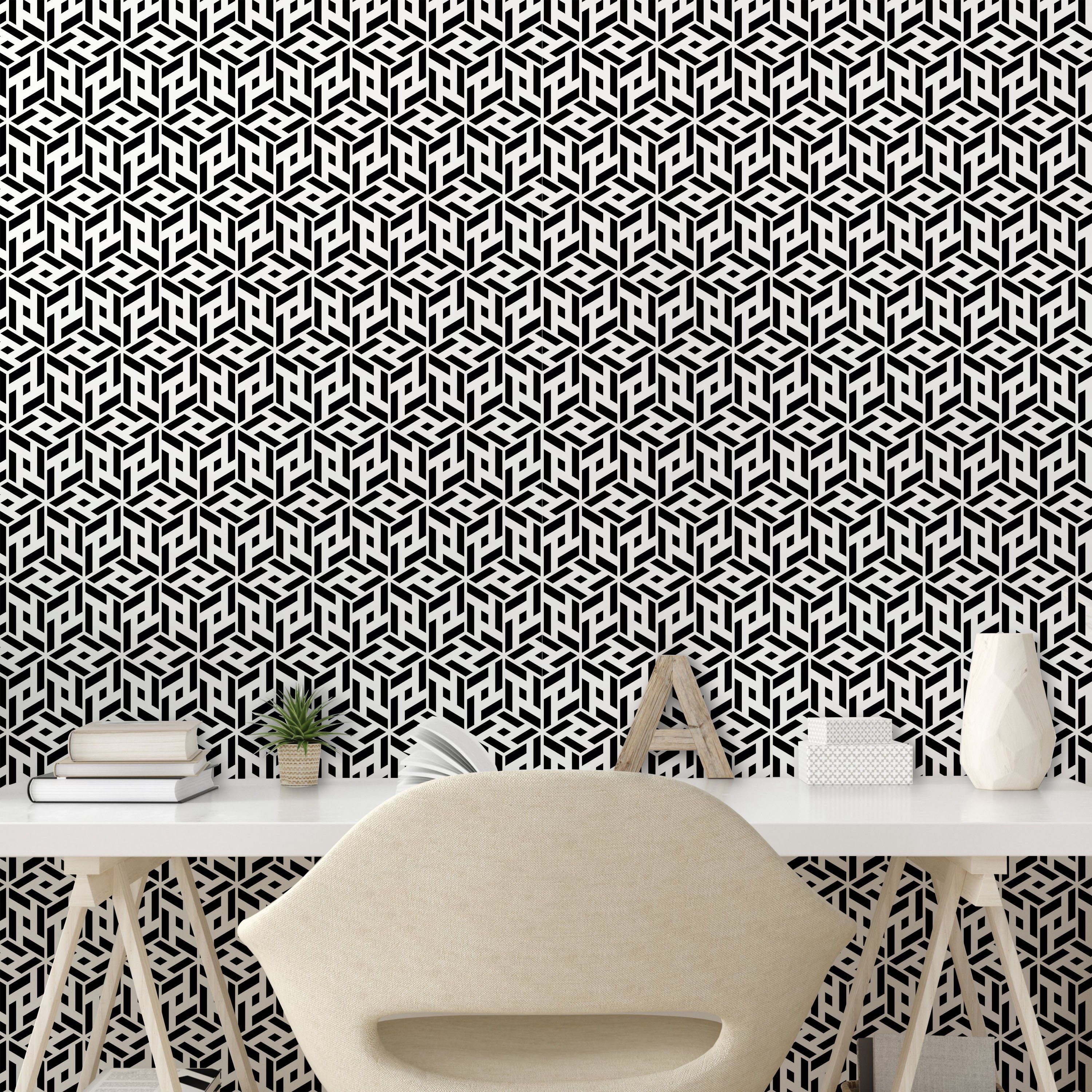 Abakuhaus Vinyltapete selbstklebendes Wohnzimmer Formen und kubische Schwarz weiß Küchenakzent