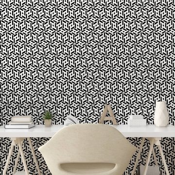 Abakuhaus Vinyltapete selbstklebendes Wohnzimmer Küchenakzent, Schwarz und weiß kubische Formen
