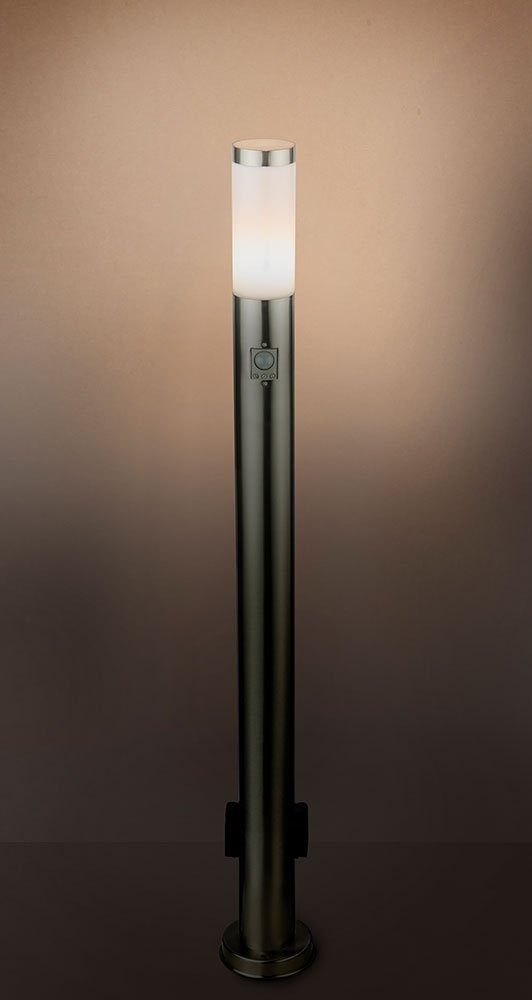 Bewegungsensor Lampe etc-shop Leuchtmittel LED Edelstahl Warmweiß, im Steckdosen Außen inklusive, Farbwechsel, Außen-Stehlampe, Fernbedienung Set