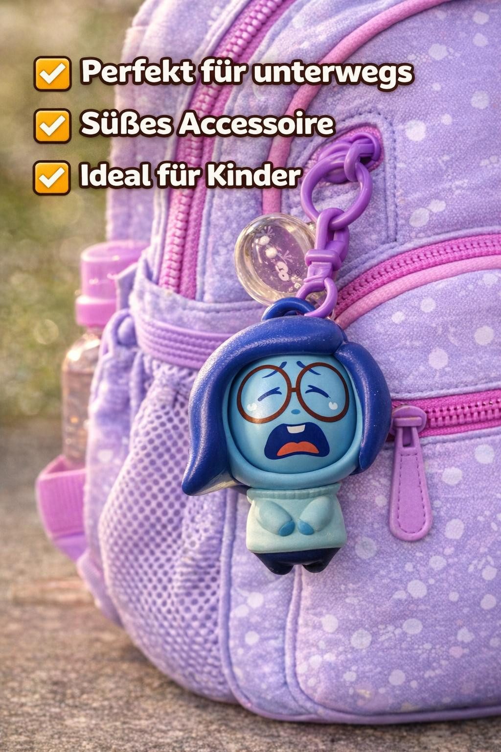 Disney Schlüsselanhänger Disney Alles steht Kopf Anhänger Kummer 8 cm mit 3 Gesichtern Clip (Set, 1-tlg., Geschenk-Set), 3 wechselbare Gesichtsausdrücke per Knopfdruck