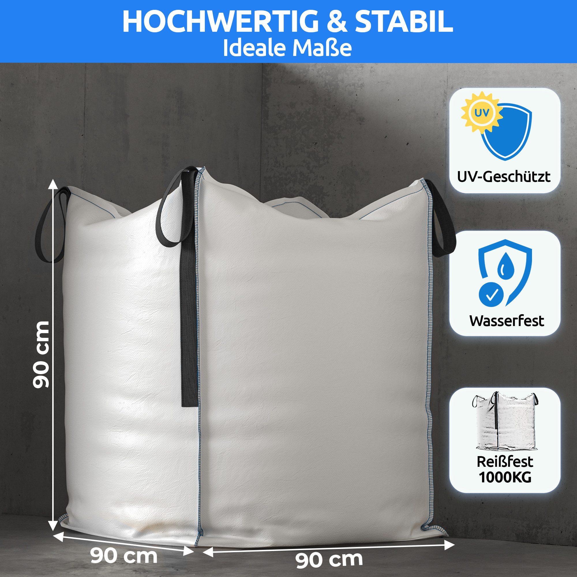 NTG Nutzfahrzeug Technik GmbH Gartensack Big Bag, 4 Schlaufen, Tragfähigkeit von 1000 kg, 90 x 90 x 90cm, 729 l, (18-tlg), Recycelbar, Strapazierfähig, UV Bestä – Bild 4 von 5