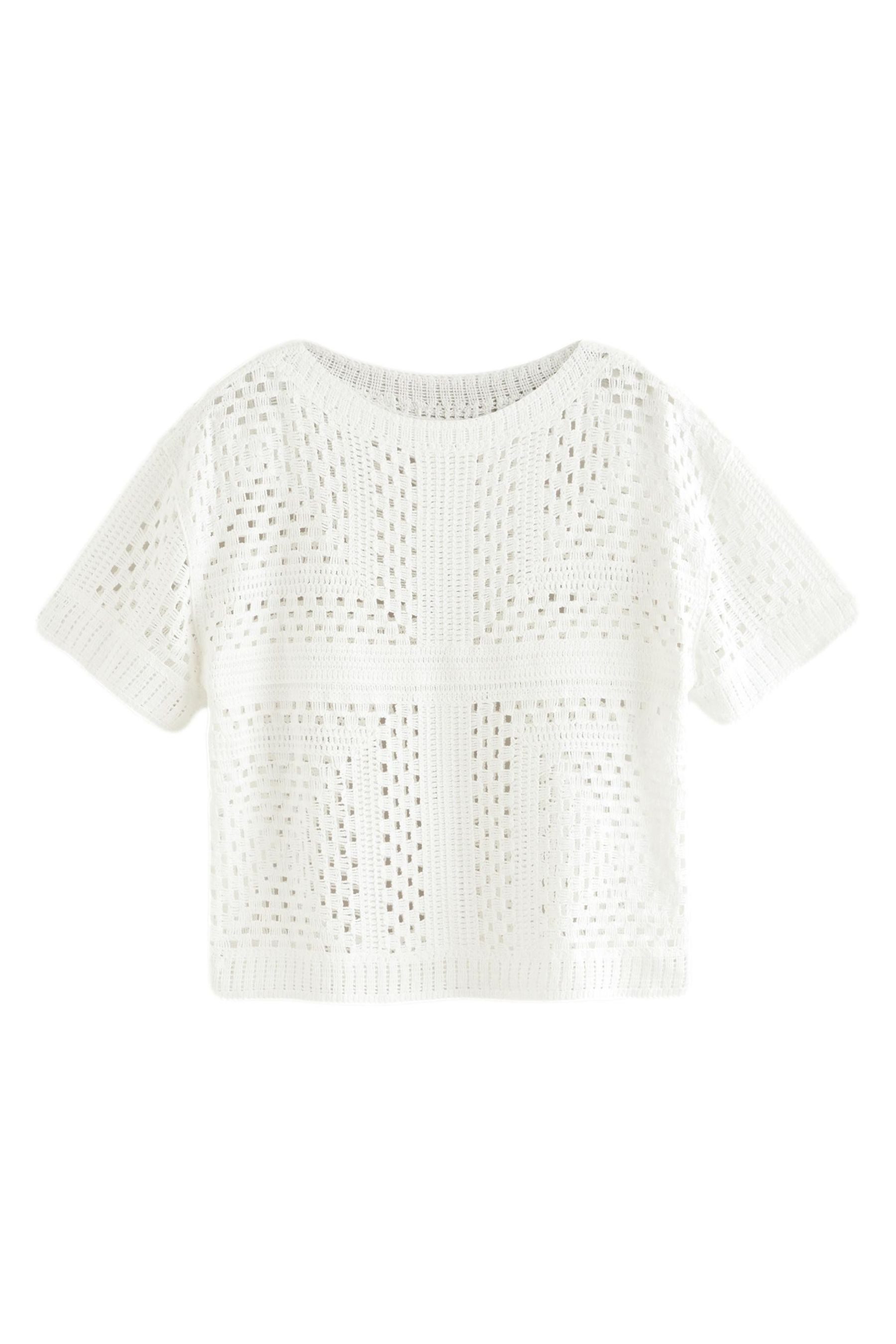Kurzarmpullover T-Shirt mit gehäkeltem Ausschnitt