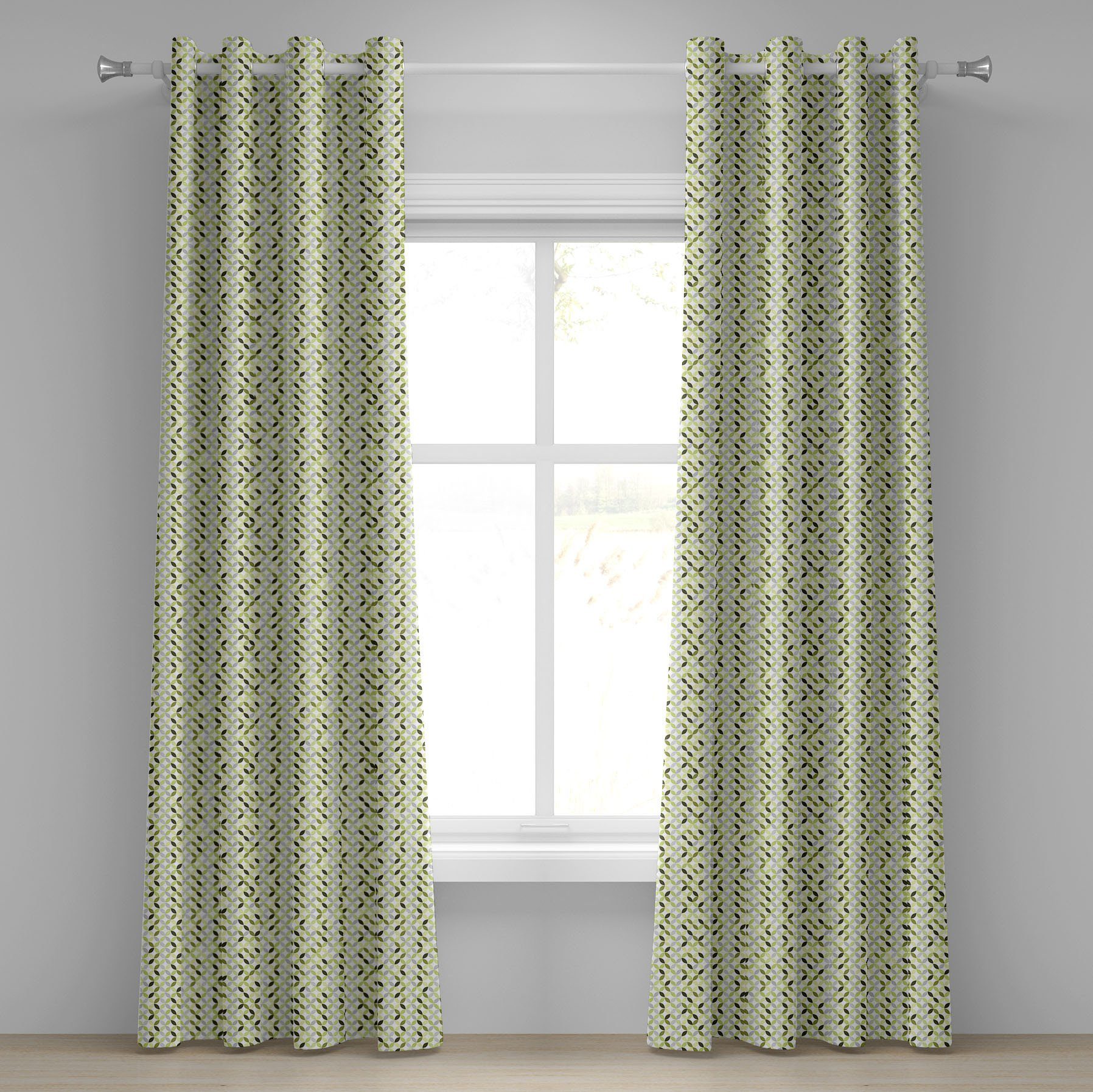 Abstrakt Gardine 2-Panel-Fenstervorhänge Grau-Schatten und Wohnzimmer, Dekorative Abakuhaus, für Schlafzimmer Grün