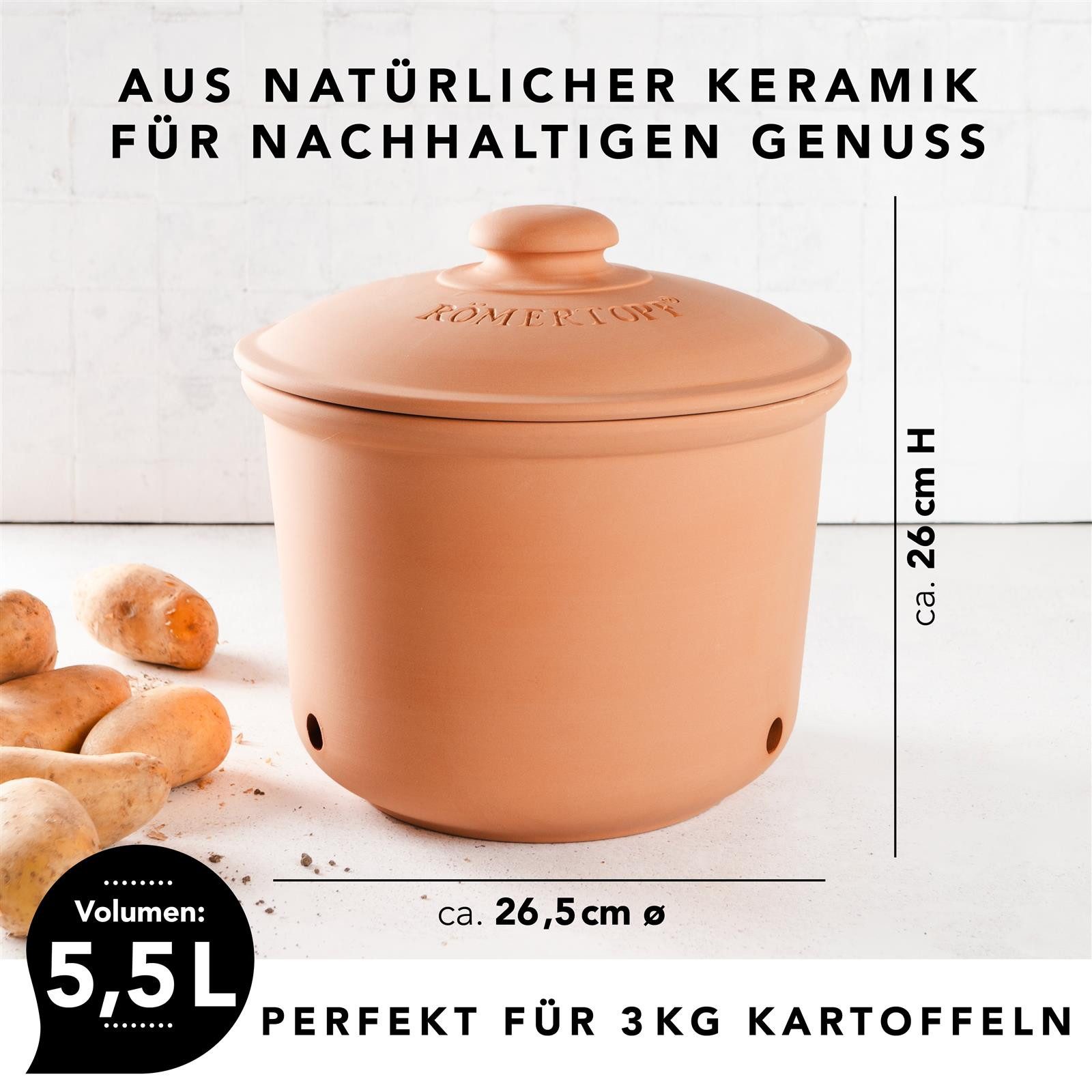 RÖMERTOPF Vorratsdose Frische-Topf MAXI PLUS - Kartoffeln Aufbewahrung 5,5 Liter, Keramik, (Set), aus Naturton