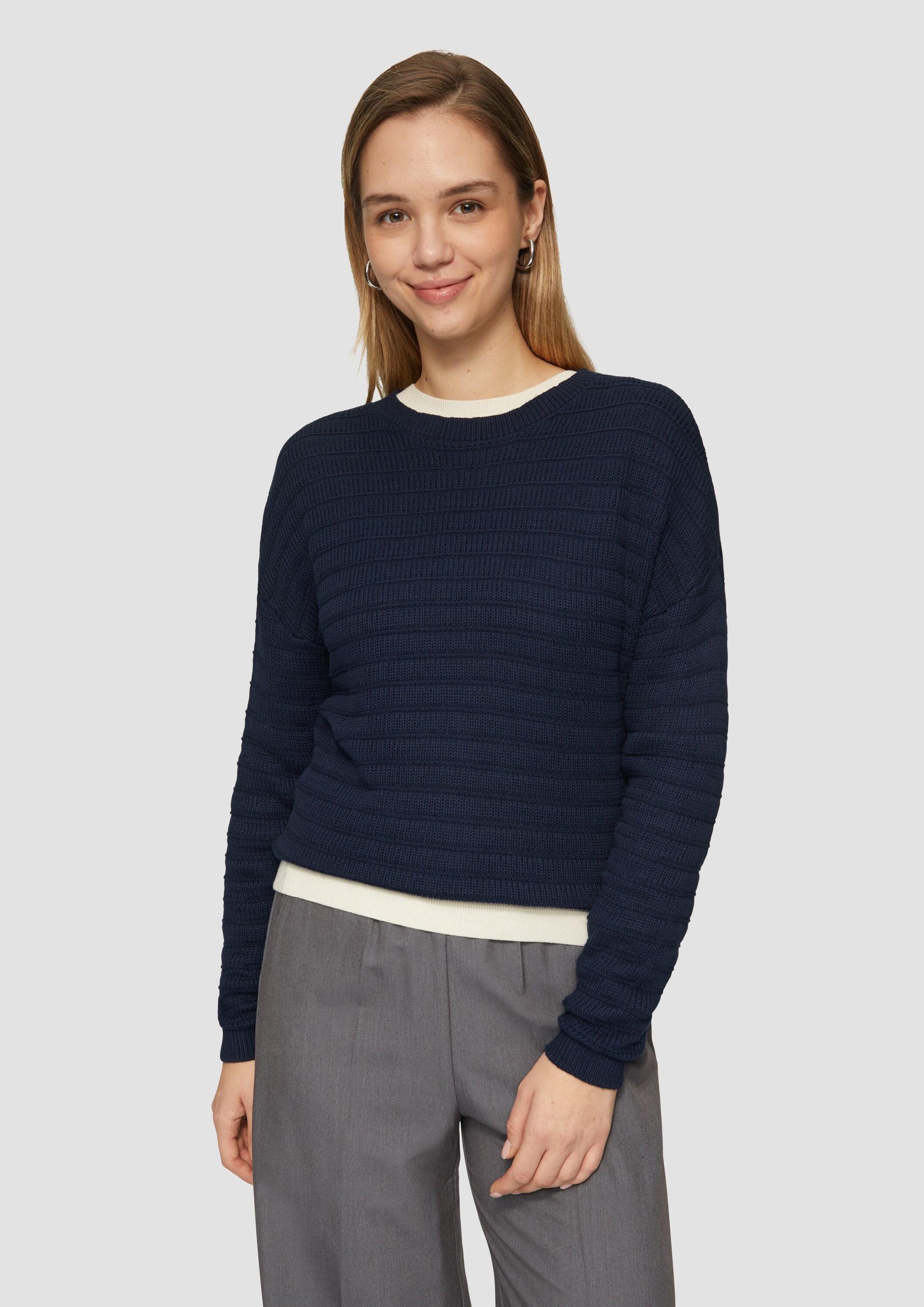 QS Longpullover Strickpullover Baumwollmix-Pullover mit Strukturmuster günstig online kaufen