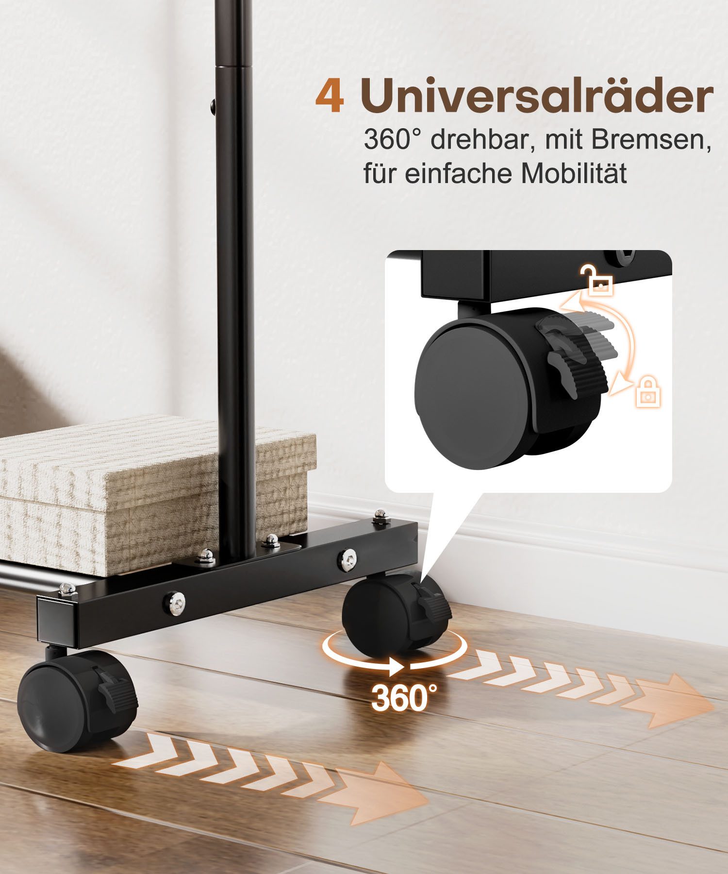 Yorbay Kleiderständer Garderobenständer auf Rollen, bis 50 kg belastbar, Platzsparend, 94cm breit, Schwarz – Bild 5 von 5