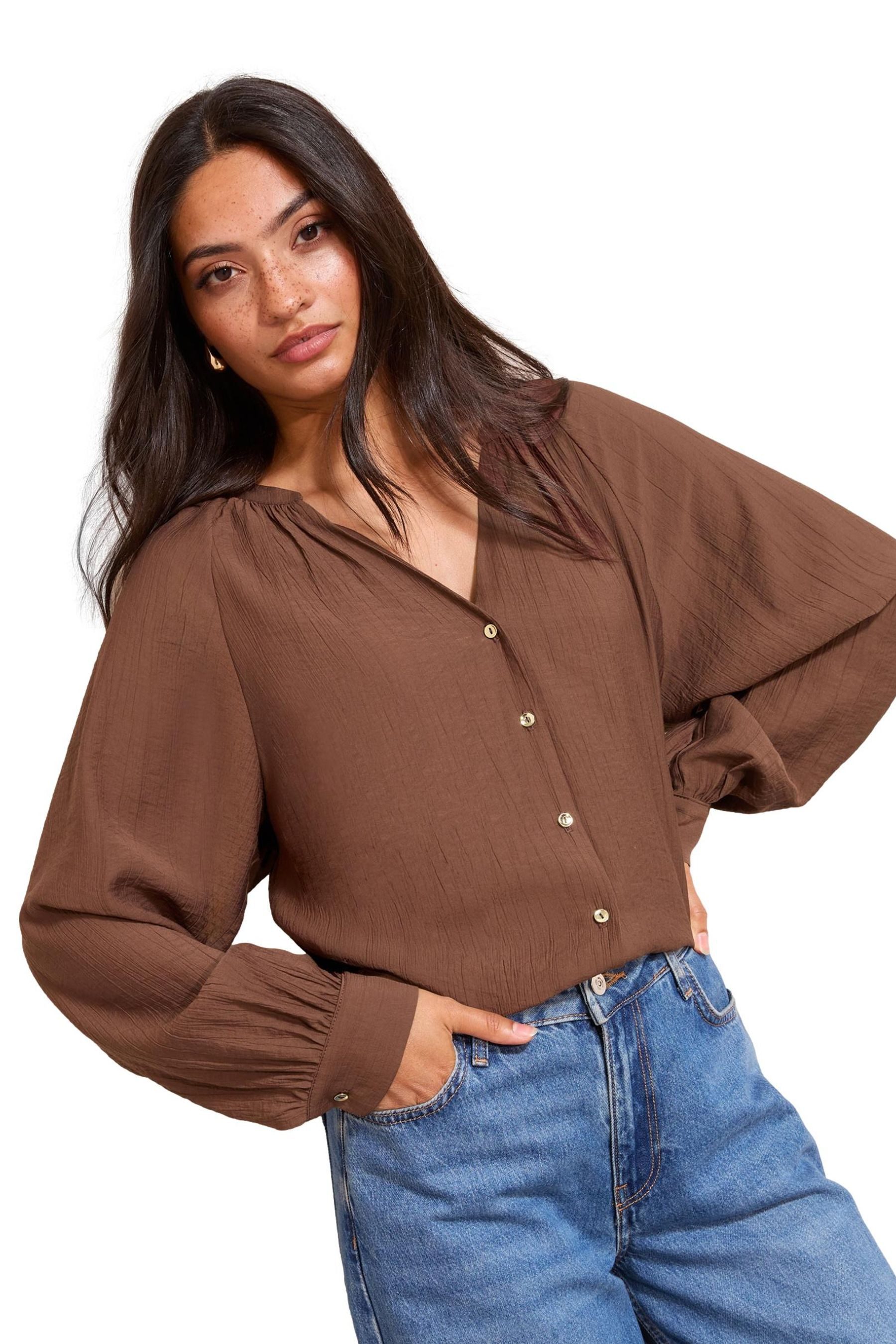 Hemdbluse Friends Like These strukturierte Bluse ohne Kragen