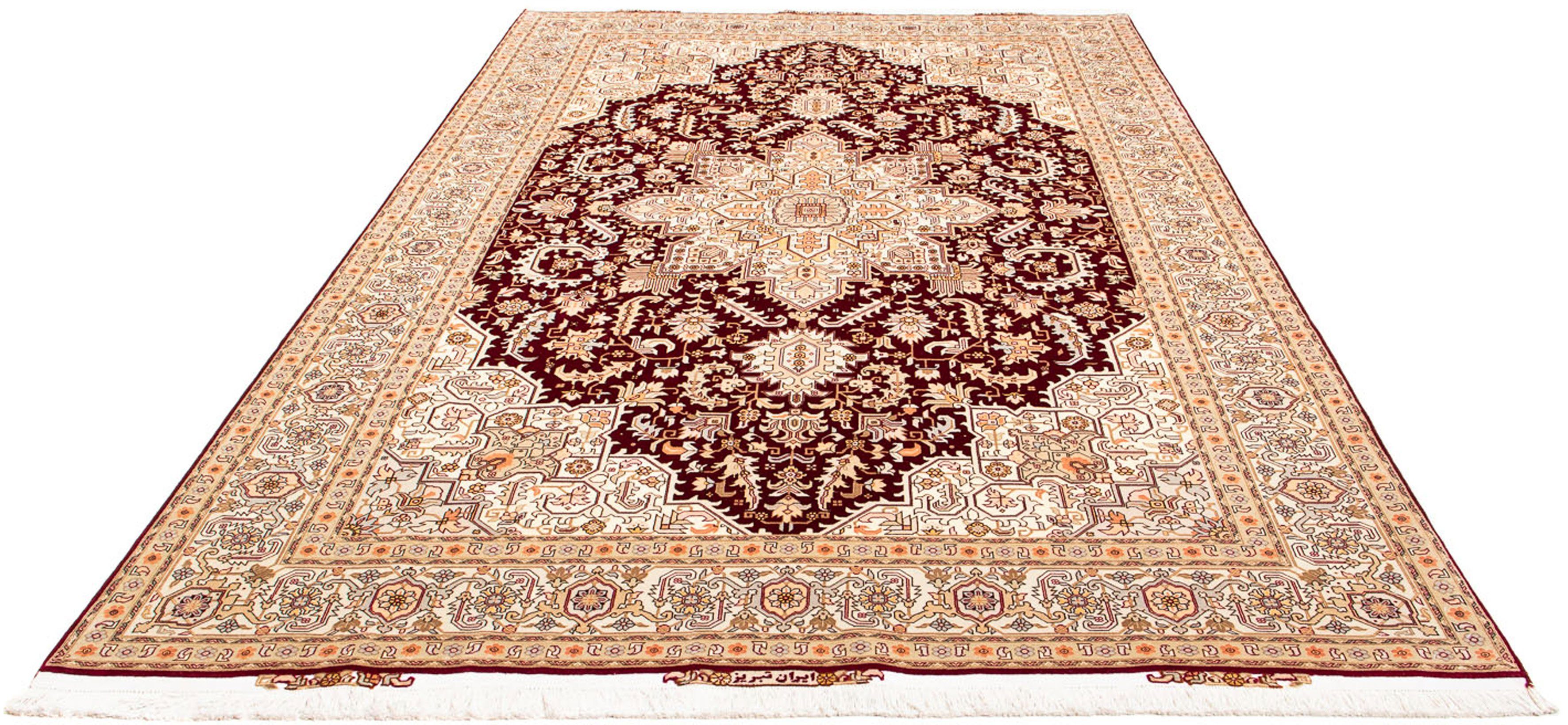 Orientteppich Perser - Täbriz - Royal - 300 x 200 cm - dunkelrot, morgenland, rechteckig, Höhe: 7 mm, Wohnzimmer, Handgeknüpft, Einzelstück mit Zertifikat