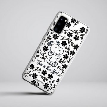 DeinDesign Handyhülle Peanuts Blumen Snoopy Snoopy Black and White This Is The Life, Samsung Galaxy S20 Silikon Hülle Bumper Case Handy Schutzhülle