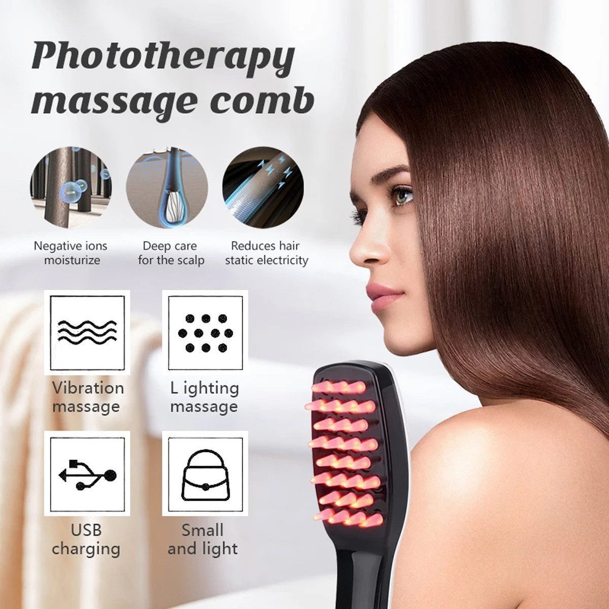Fyrove Elektrohaarbürste Elektrische Kopfhaut Massage Bürste,3 in 1 Phototherapie-Massage-Kamm, Reduzieren Sie Haarausfall Haarpflege
