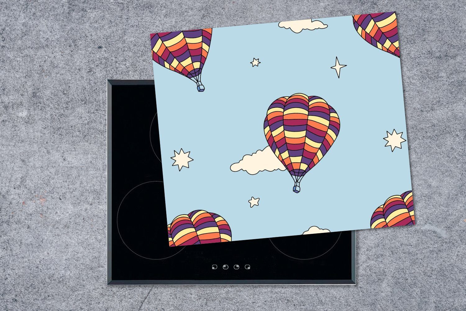 Design - Arbeitsfläche Heißluftballon, nutzbar, Ceranfeldabdeckung (1 60x52 tlg), Herdblende-/Abdeckplatte Vintage - MuchoWow cm, Mobile Vinyl,