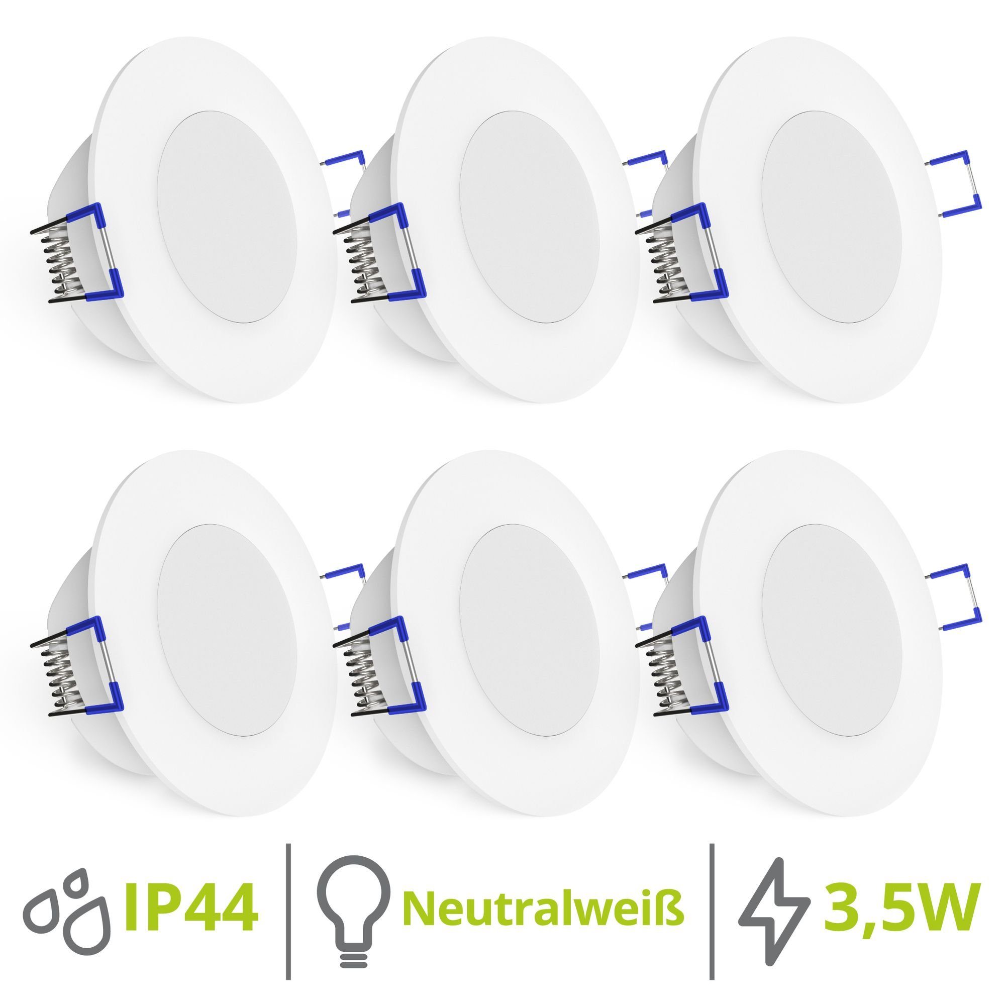 linovum LED Einbaustrahler 6er Set flache WEEVO LED Einbaustrahler Downlight 4000K 3,5W 230V, LED-Leuchtmittel fest verbaut, LED-Leuchtmittel fest verbaut