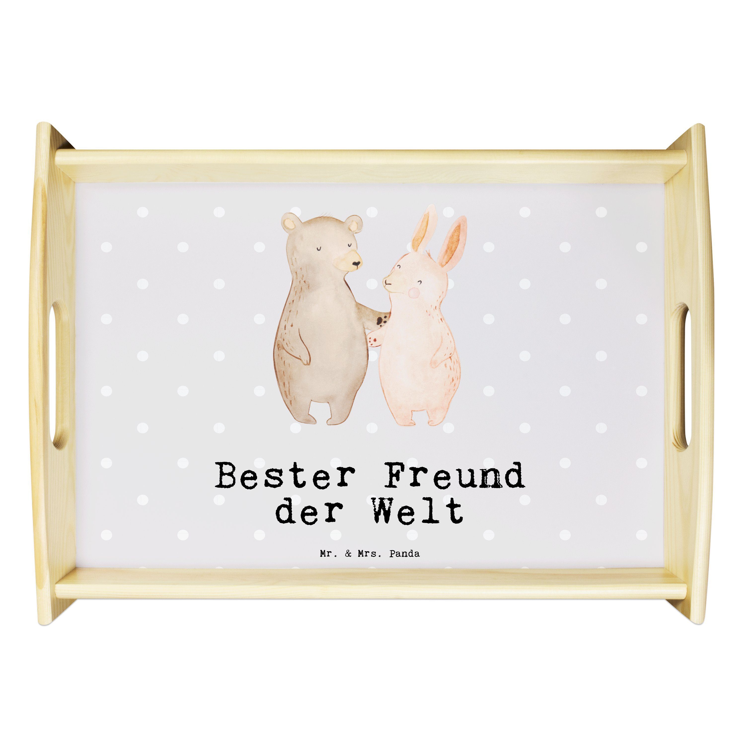 Mr. & Mrs. Panda Tablett Hase Bester Freund der Welt - Grau Pastell - Geschenk, Geschenkidee, Echtholz lasiert, (1-tlg) | Tabletts