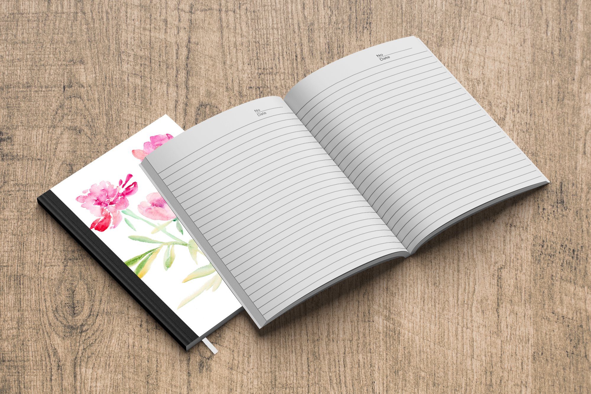 Notizbuch Blumen Journal, Notizheft, Merkzettel, - Rosa, 98 MuchoWow Seiten, - A5, Aquarell Haushaltsbuch Tagebuch,