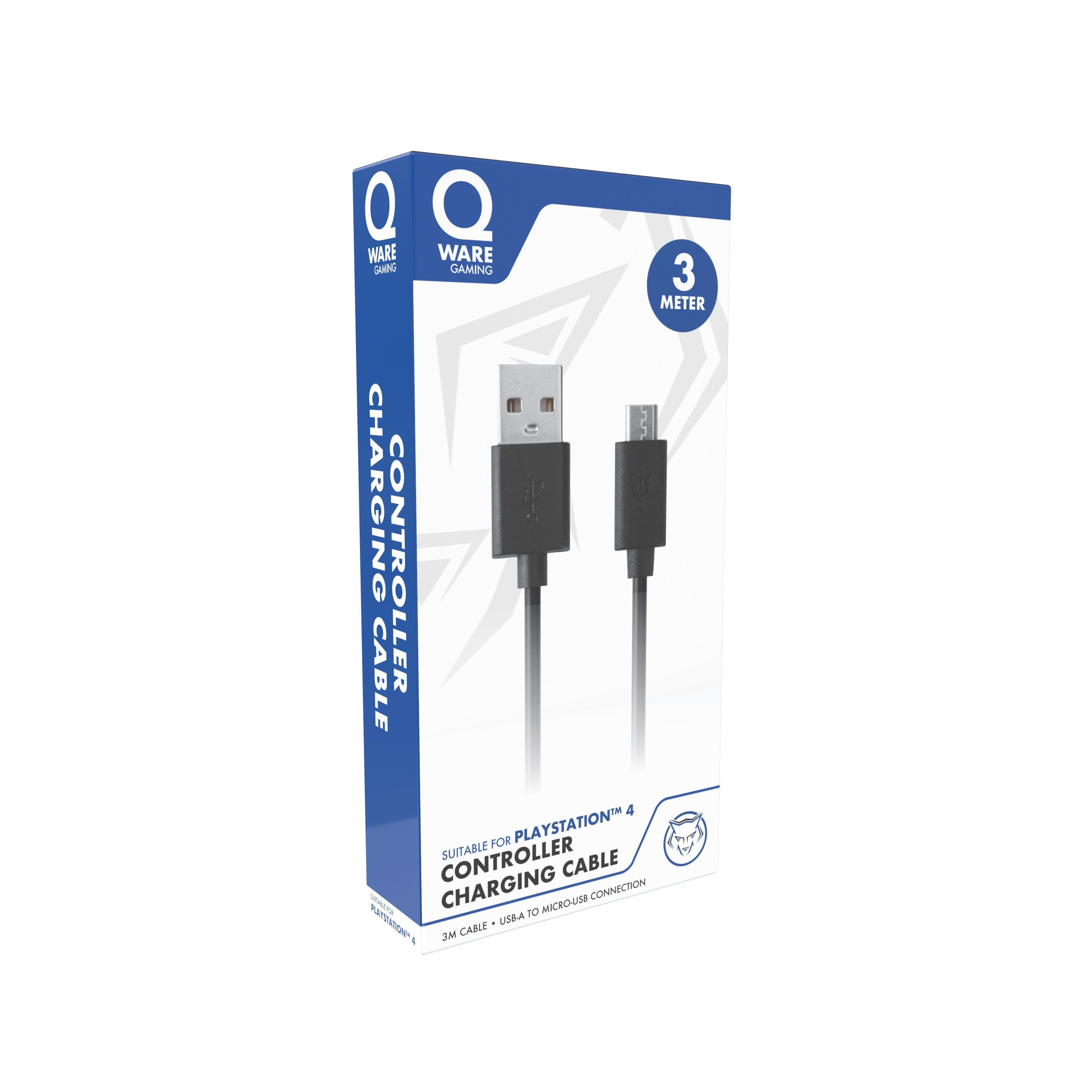 Qware Gaming USB Kabel 3m – Ladekabel kompatibel mit PlayStation 4 Zubehör PlayStation 4