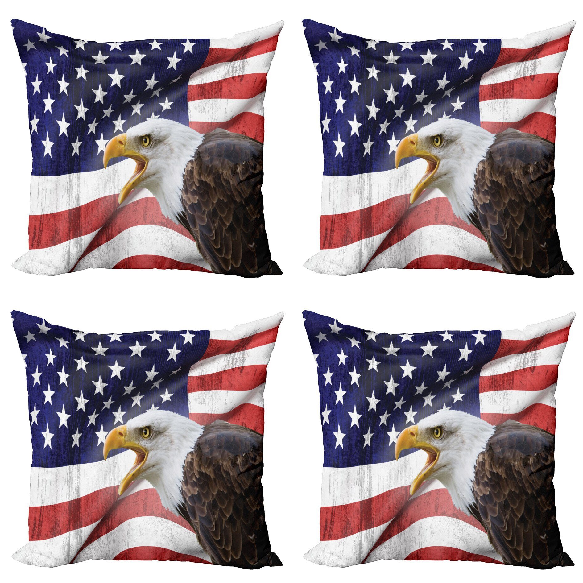 Kissenbezüge Modern Accent Doppelseitiger Digitaldruck, Abakuhaus (4 Stück), Amerikanische Flagge Bald Eagle