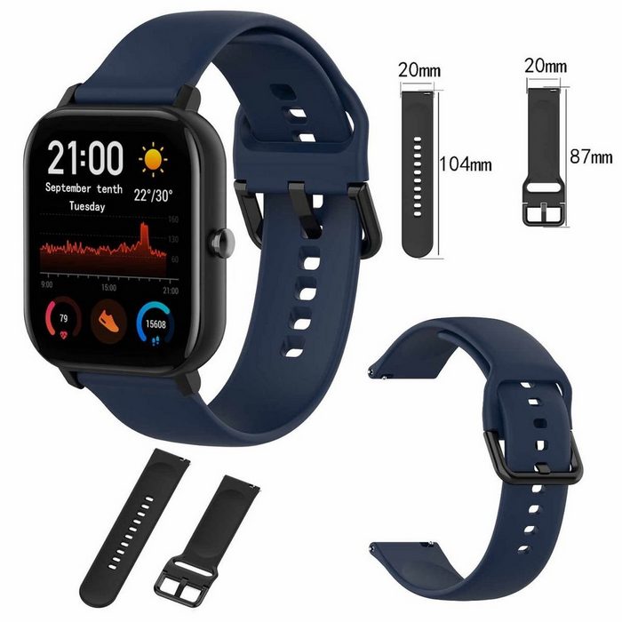 Wigento Smartwatch-Armband Für Amazfit GTS4 Mini Uhr Kunststoff / Silikon Armband Größe L Männer Ersatz Arm Band Dunkelblau