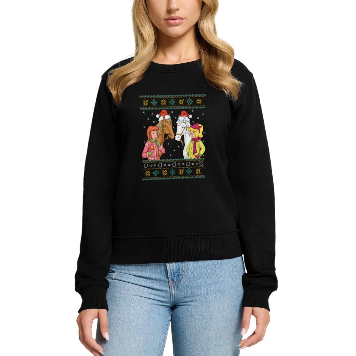 Spreadshirt Sweatshirt Bibi und Tina Amadeus Sabrina Weihnachts-Design Damen Premium Пуловери (1-tlg)