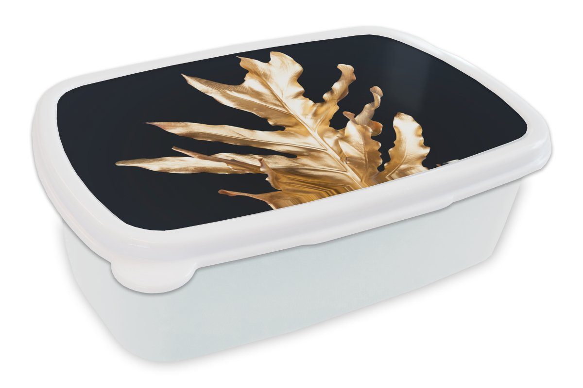 MuchoWow Lunchbox - - Natur Jungs - Blätter und Brotbox für Brotdose, weiß Kinder - Luxus, Erwachsene, Herbst Kunststoff, und (2-tlg), für Mädchen Gold