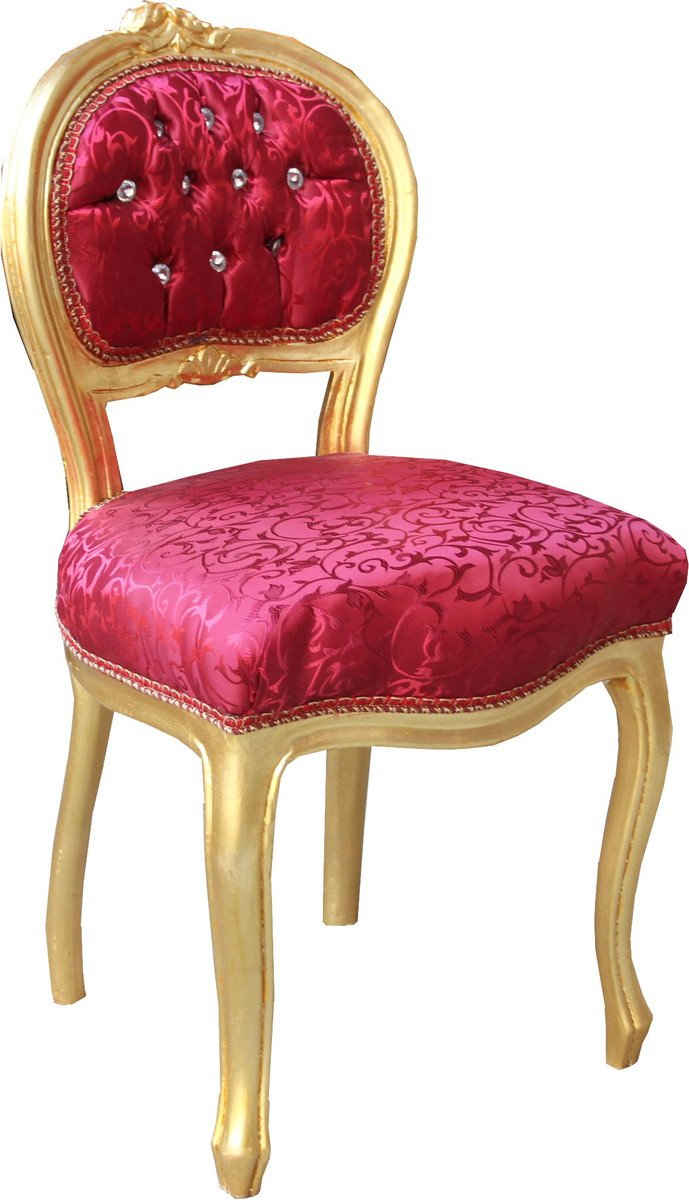 Casa Padrino Besucherstuhl Barock Damen Stuhl Bordeaux Muster / Gold mit Bling Bling Glitzersteinen - Schminktisch Stuhl