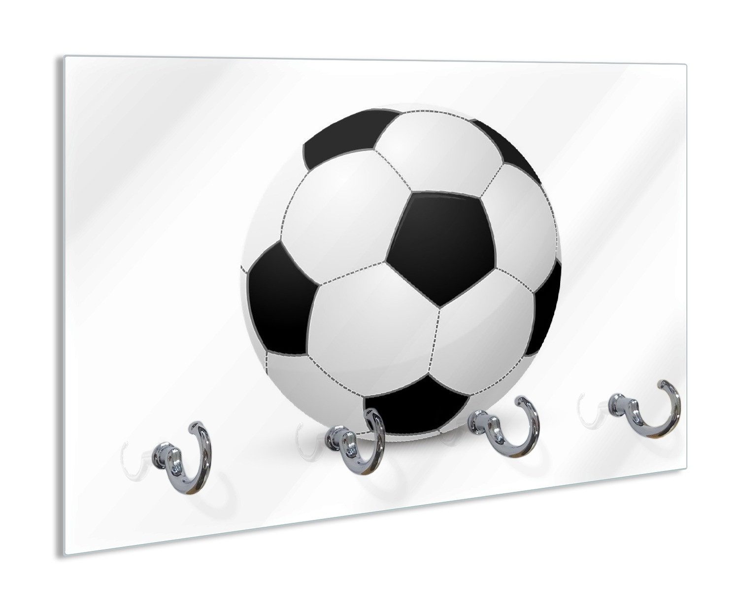 Wallario Schlüsselbrett Fußball klassisch vor weißem Hintergrund, (inkl. Aufhängeset), 30x20cm, aus ESG-Sicherheitsglas