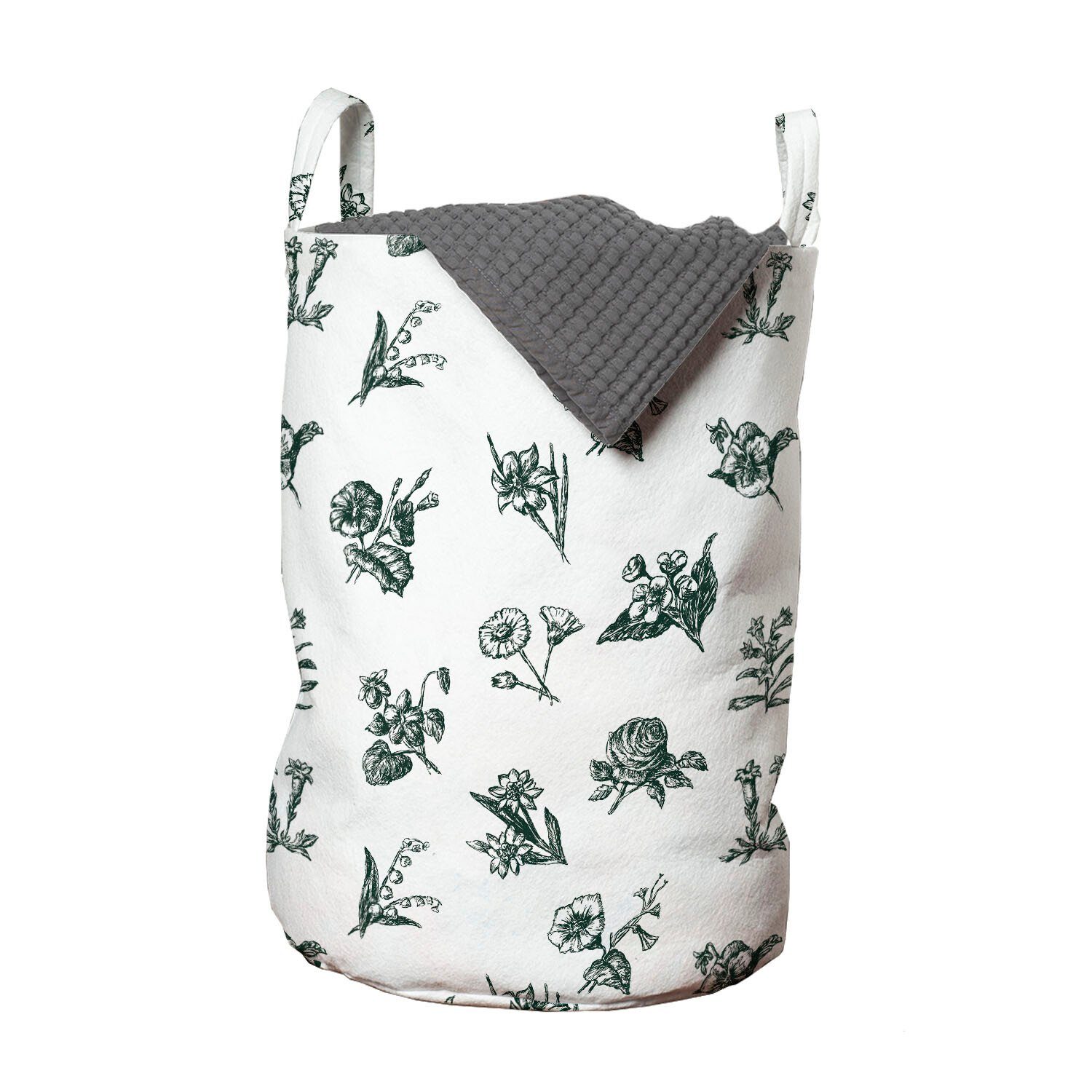 Griffen Wäschesäckchen mit Blume Abakuhaus Waschsalons, Wäschekorb Weinlese-Garten-Kunst-Muster Kordelzugverschluss für