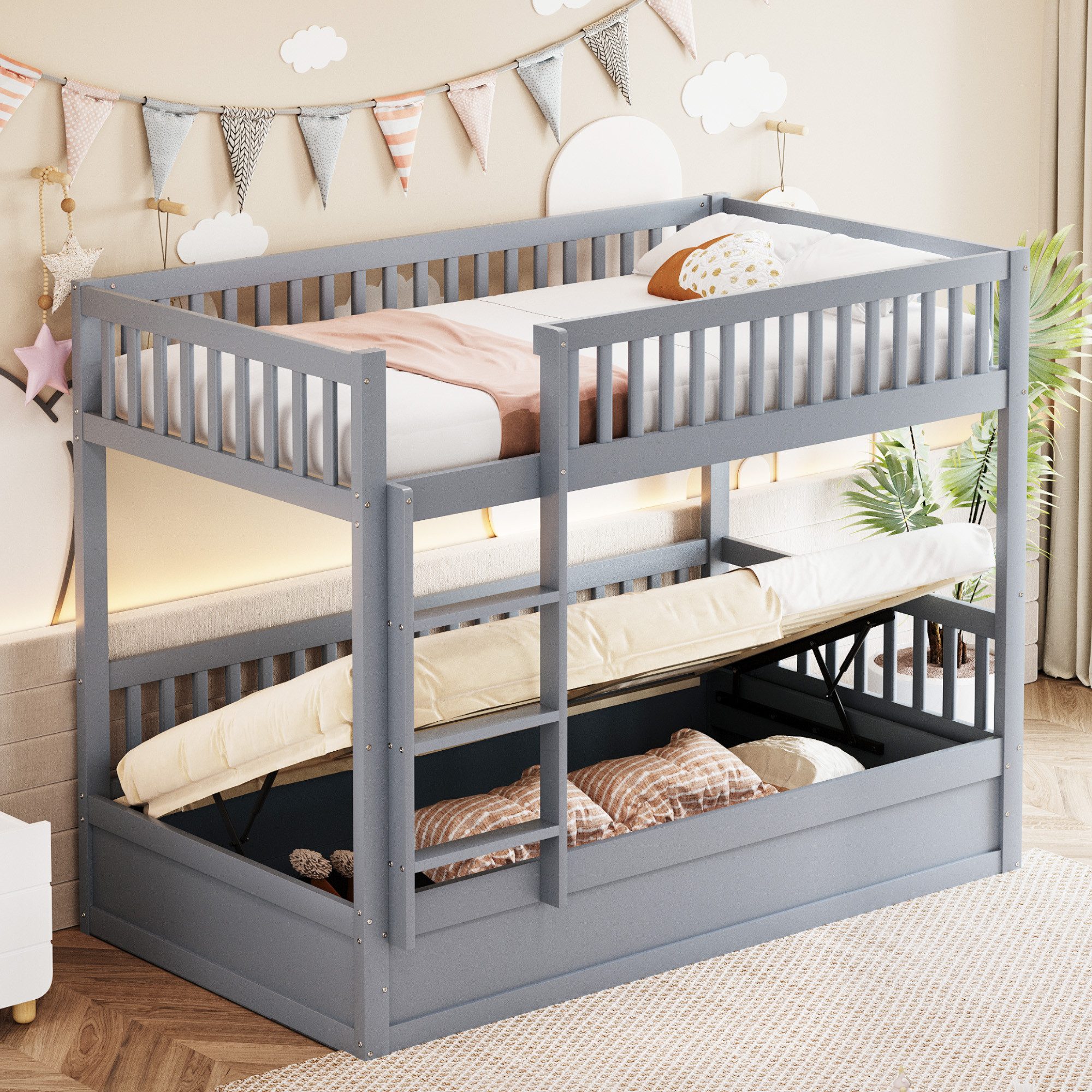 Merax Etagenbett (Kiefernholz Stockbett Stauraumbett, 205 x 95 x 150 cm, 1- günstig online kaufen