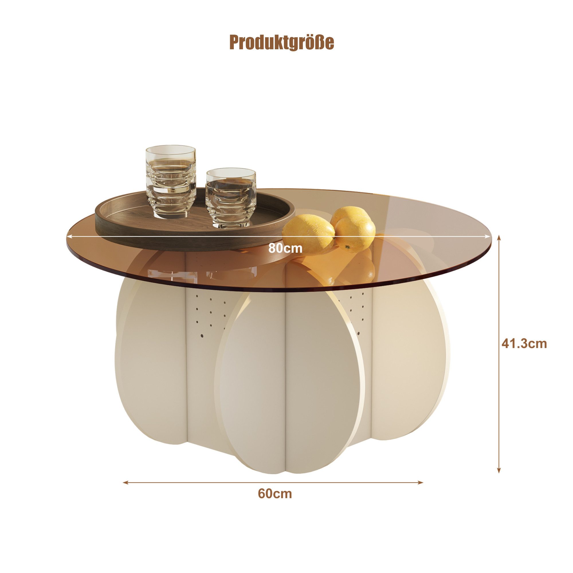 radelldar Couchtisch, Beistelltisch für Wohnzimmer Rund glas Ø 80 x 41cm günstig online kaufen