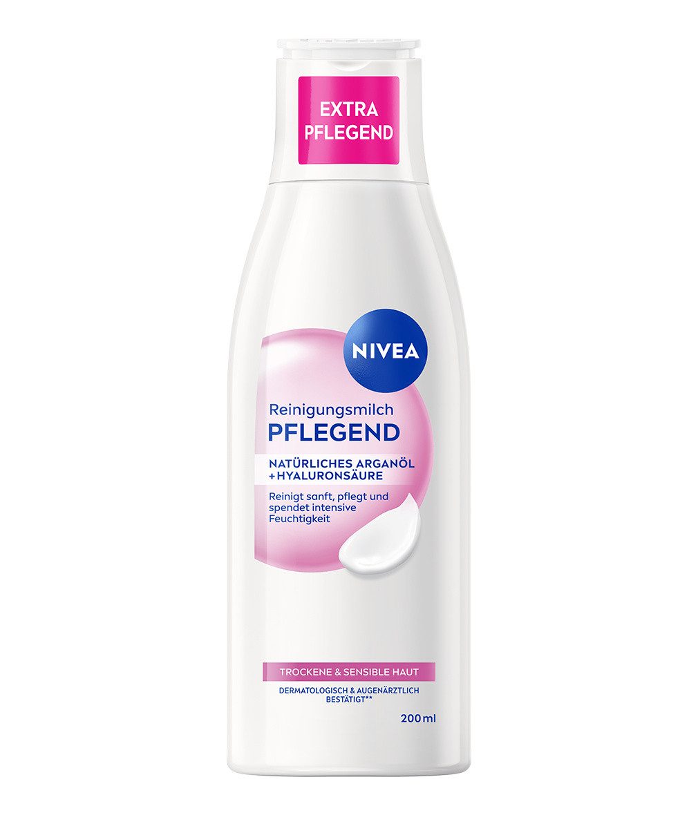Nivea Gesichts-Reinigungsmilch Pflegende 3 x 200ml mit Arganöl und Hyaluronsäure, 3-tlg.